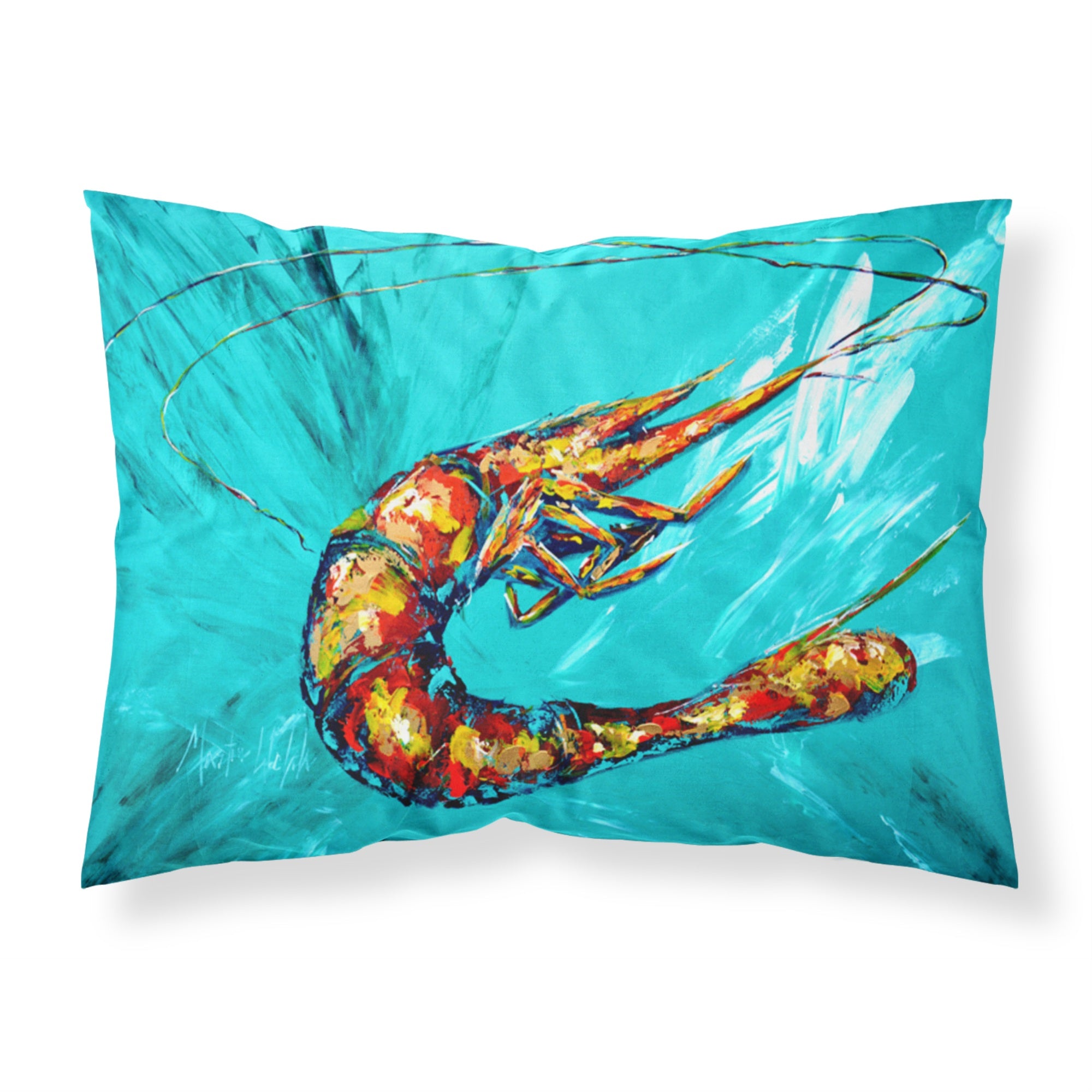 Caroline'S Treasures Mw1100Pillowcase Shrimp Teal Shrimp Moisture Wicking Fabric Standard Pillowcase, Large, Multicolor