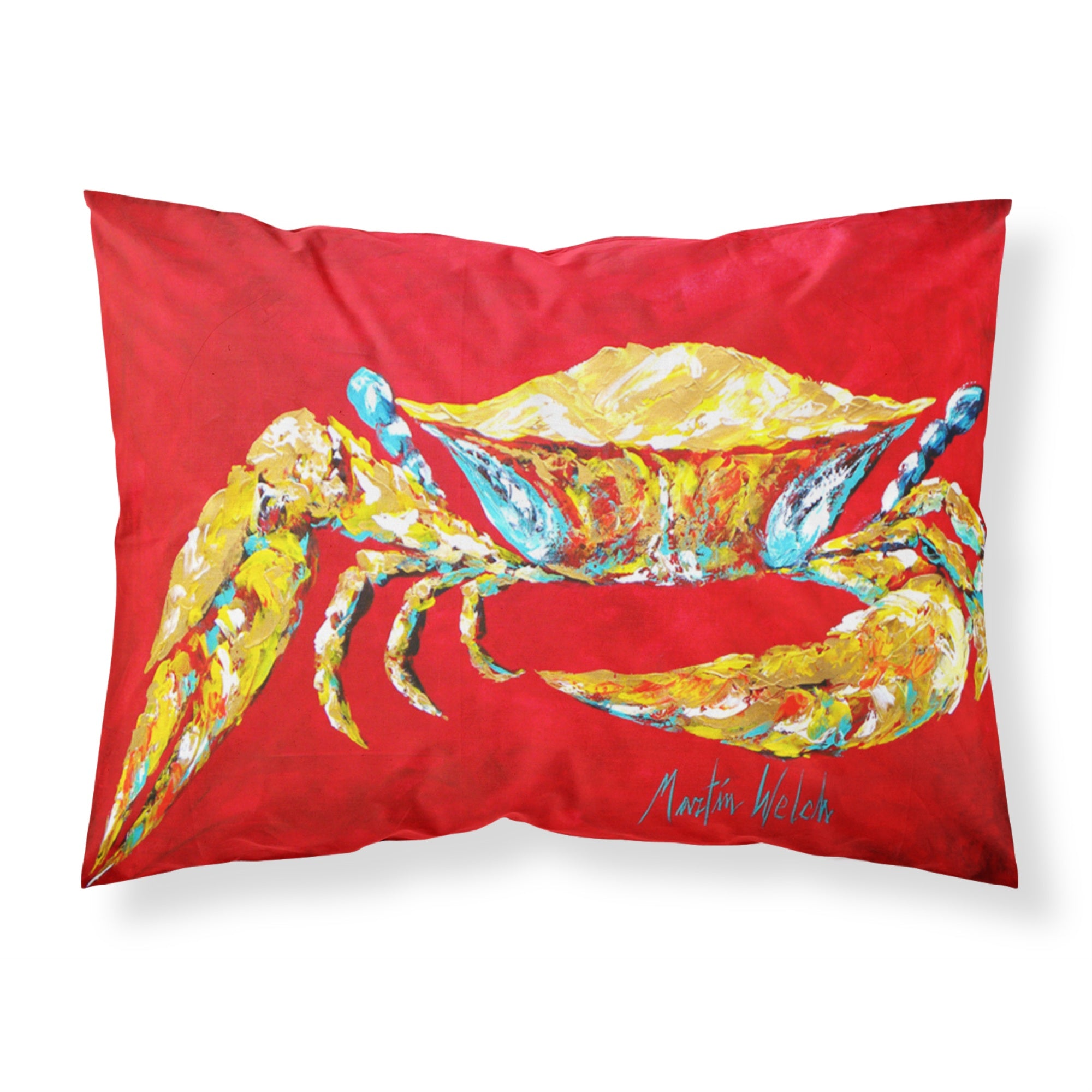 Caroline'S Treasures Mw1116Pillowcase Crab Blue On Red, Sr. Moisture Wicking Fabric Standard Pillowcase, Large, Multicolor