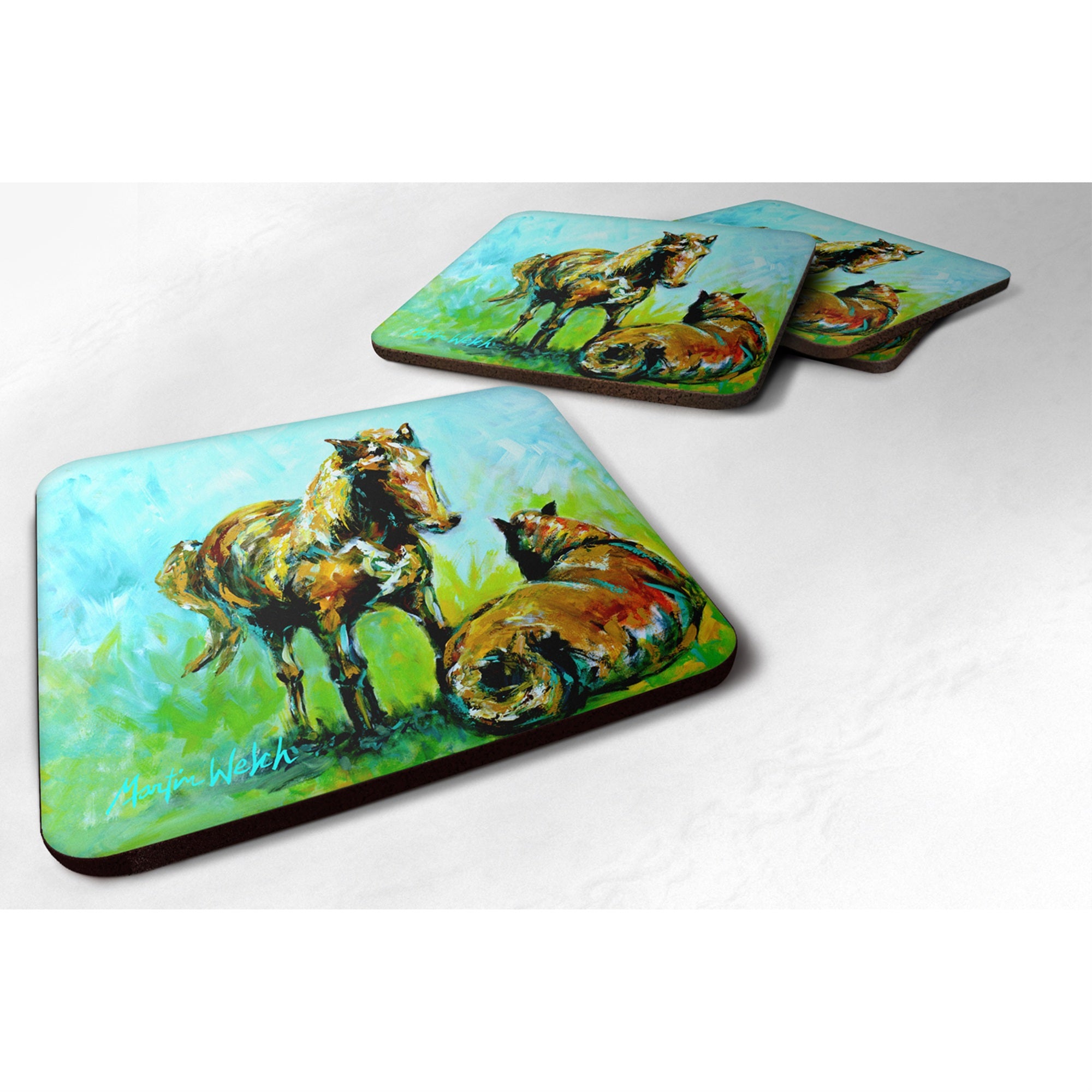 Caroline'S Treasures Mw1126Fc Horse Grazin Foam Coasters (Set Of 4), 3.5 H X 3.5 W, Multicolor