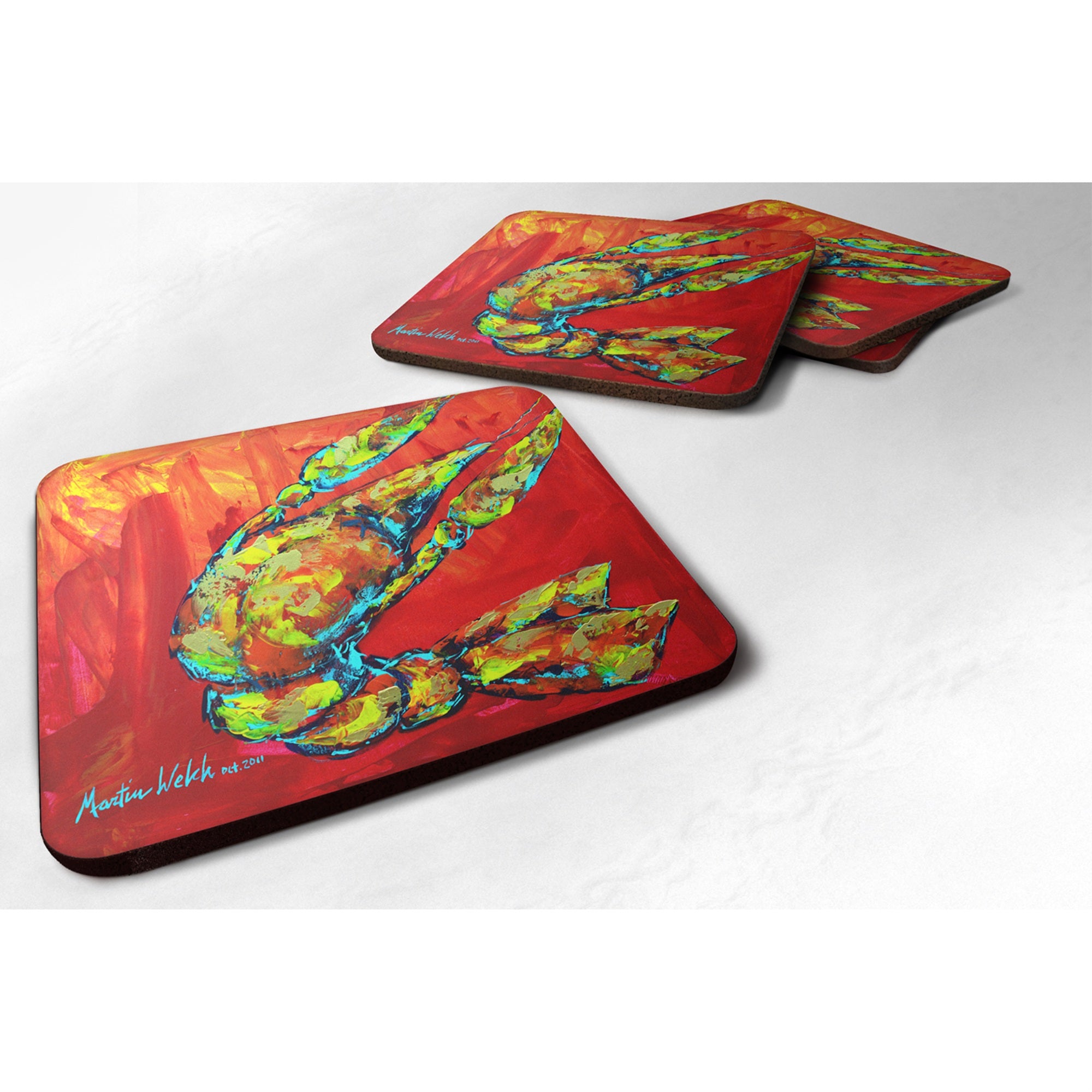 Caroline'S Treasures Mw1134Fc Crawfish Hot Craw Foam Coasters (Set Of 4), 3.5 H X 3.5 W, Multicolor