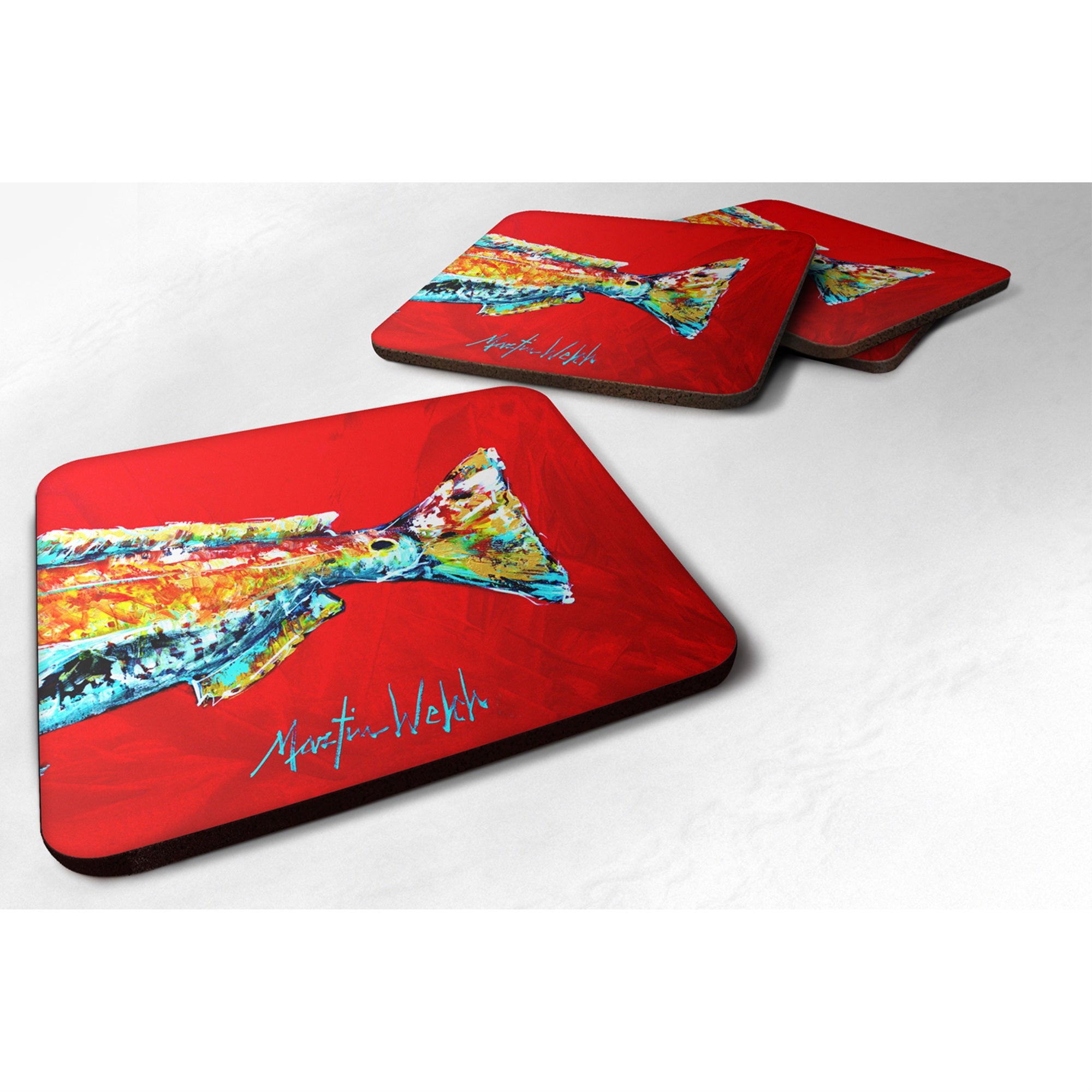 Caroline'S Treasures Mw1141Bfc Fish-Red Fish Alphonzo Tail Foam Coasters (Set Of 4), 3.5 H X 3.5 W, Multicolor