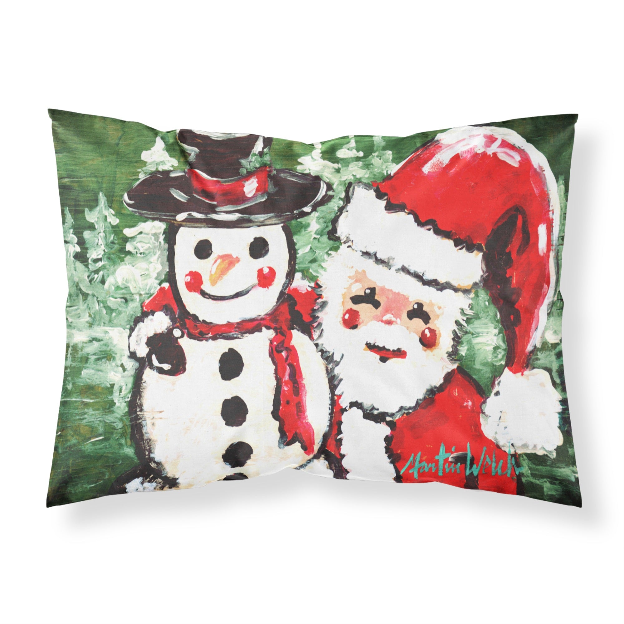 Caroline'S Treasures Mw1167Pillowcase Friends Snowman And Santa Claus Moisture Wicking Fabric Standard Pillowcase, Large, Mult