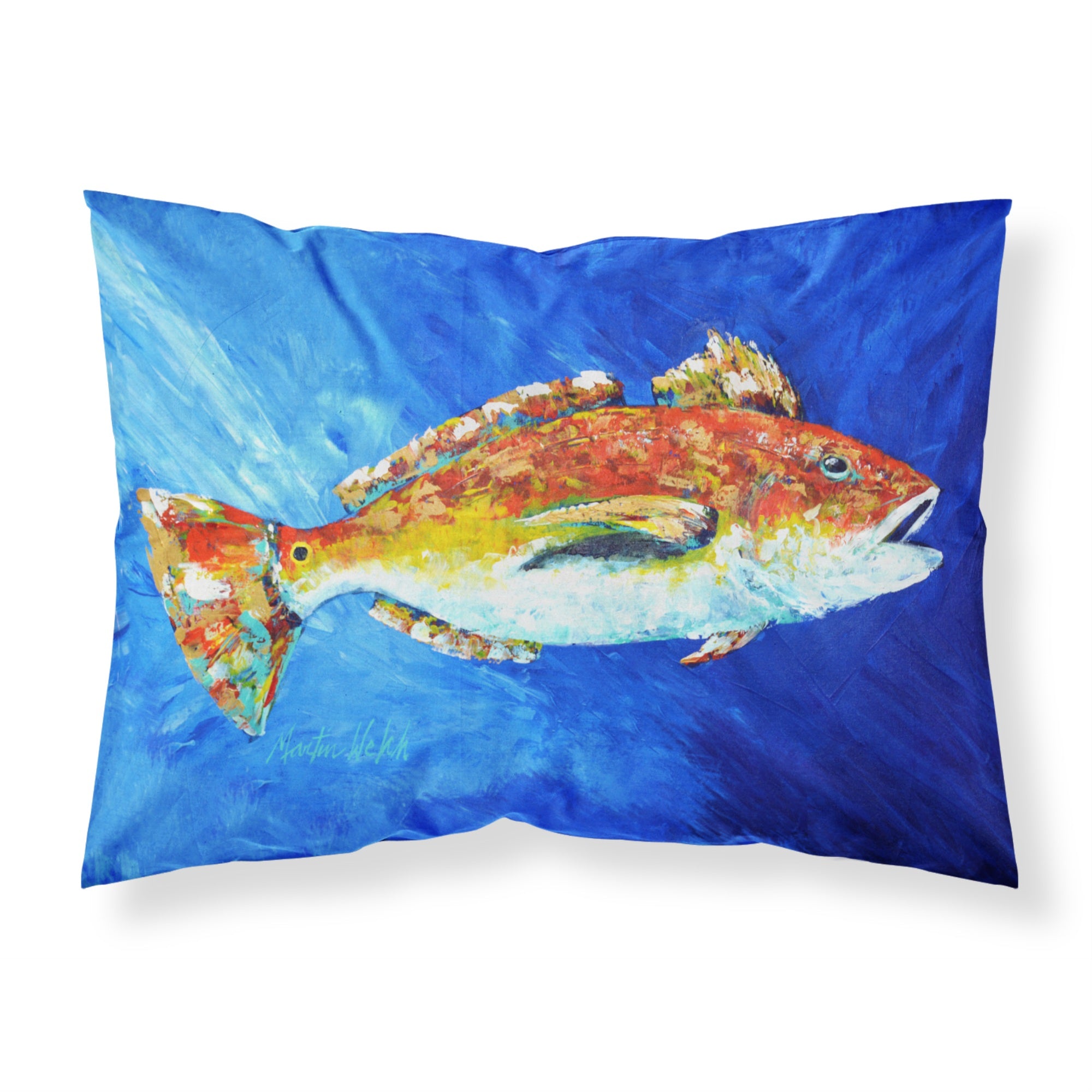 Caroline'S Treasures Red Fish White Spin Fabric Standard Pillowcase Mw1212Pillowcase, Multicolor