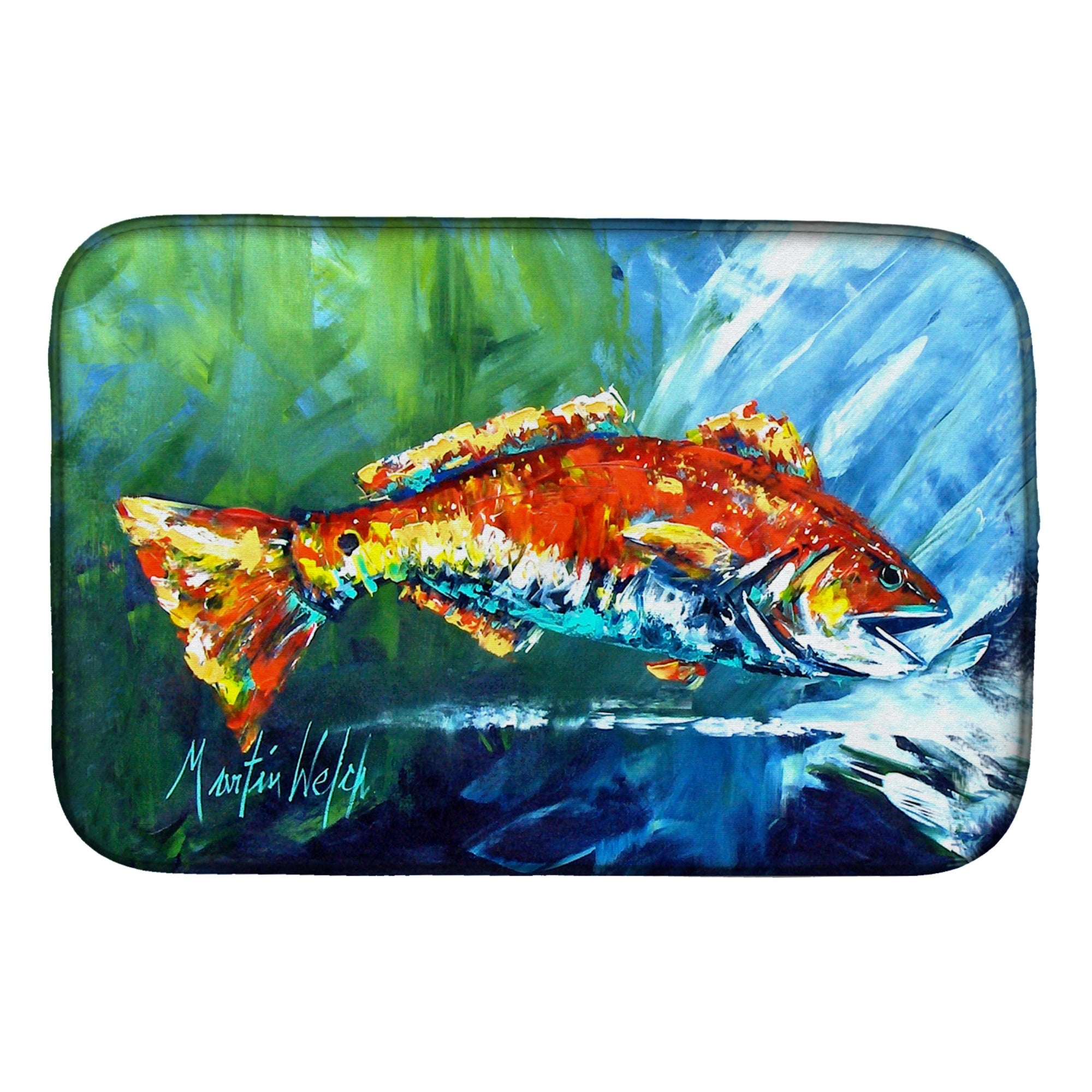 Caroline'S Treasures Mw1270Ddm Break Through Red Fish Dish-Drying-Mats, 14 X 21, Multicolor