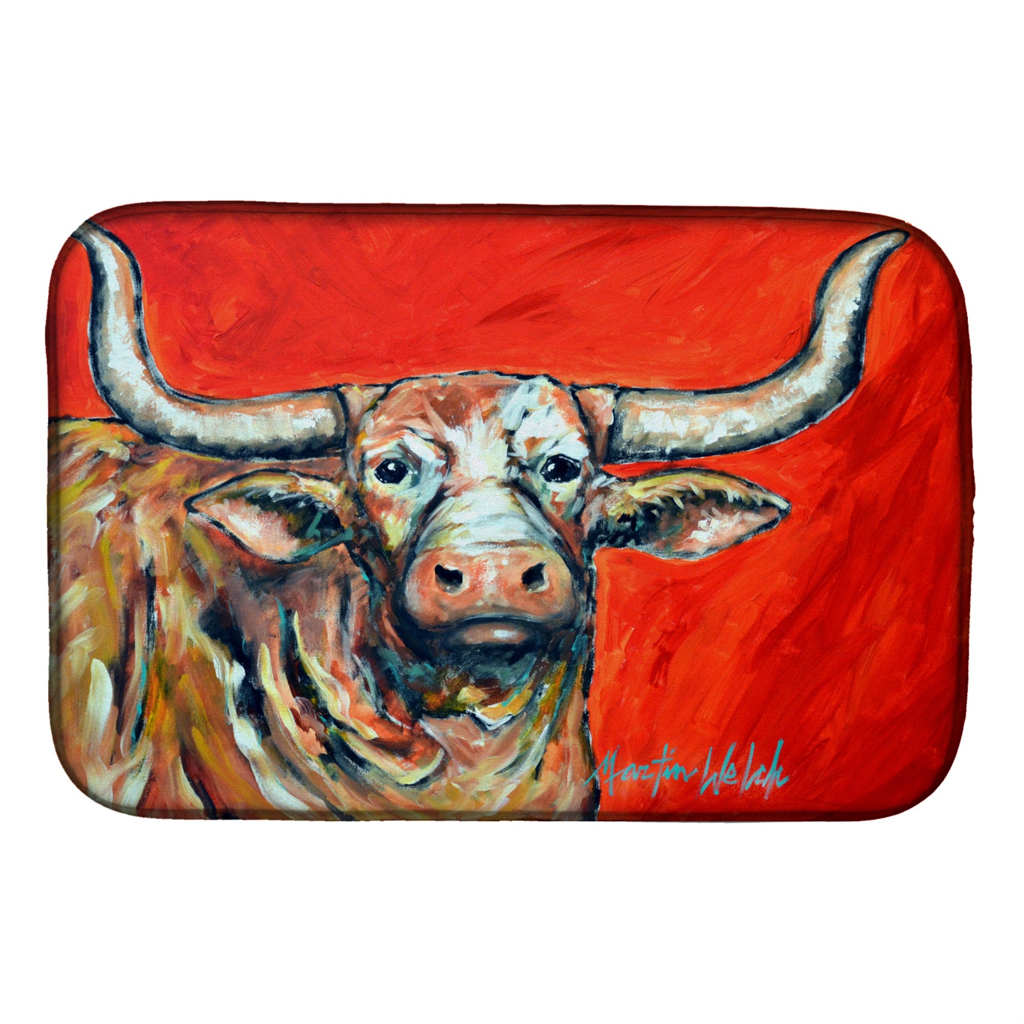 Caroline'S Treasures Mw1281Ddm See Red Longhorn Cow Dish-Drying-Mats, 14 X 21, Multicolor