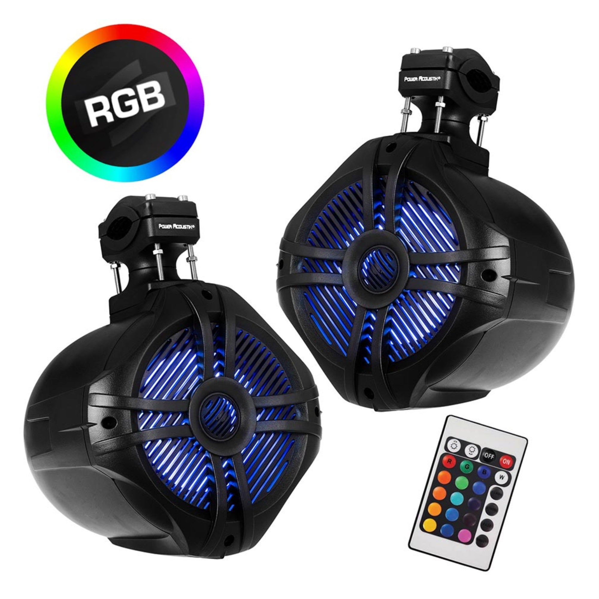Power Acoustik Marine 8' 2-Way Wakeboard Speakers With Rgb Led Illumination - Pair (Black)