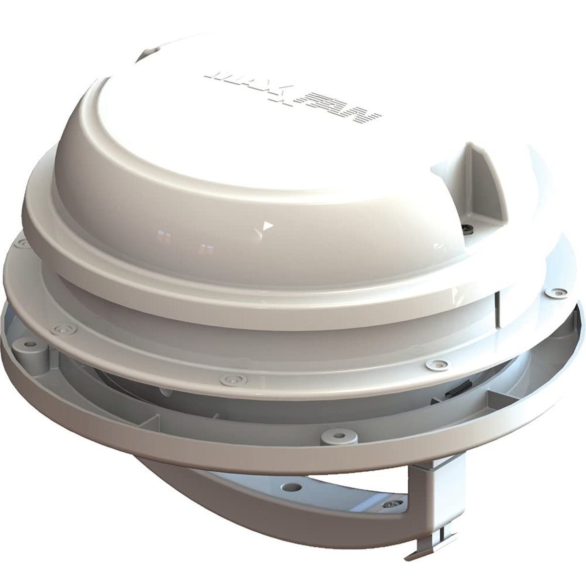 Maxxair Maxxfan Dome 6' Round 12V Ventilation Fan - Compact Solution For Rooftop Or Sidewall Ventilation, Exhaust Only, Removable Screens, Fan Guard Rain Shield, Moisture Control, White (00-03812W)