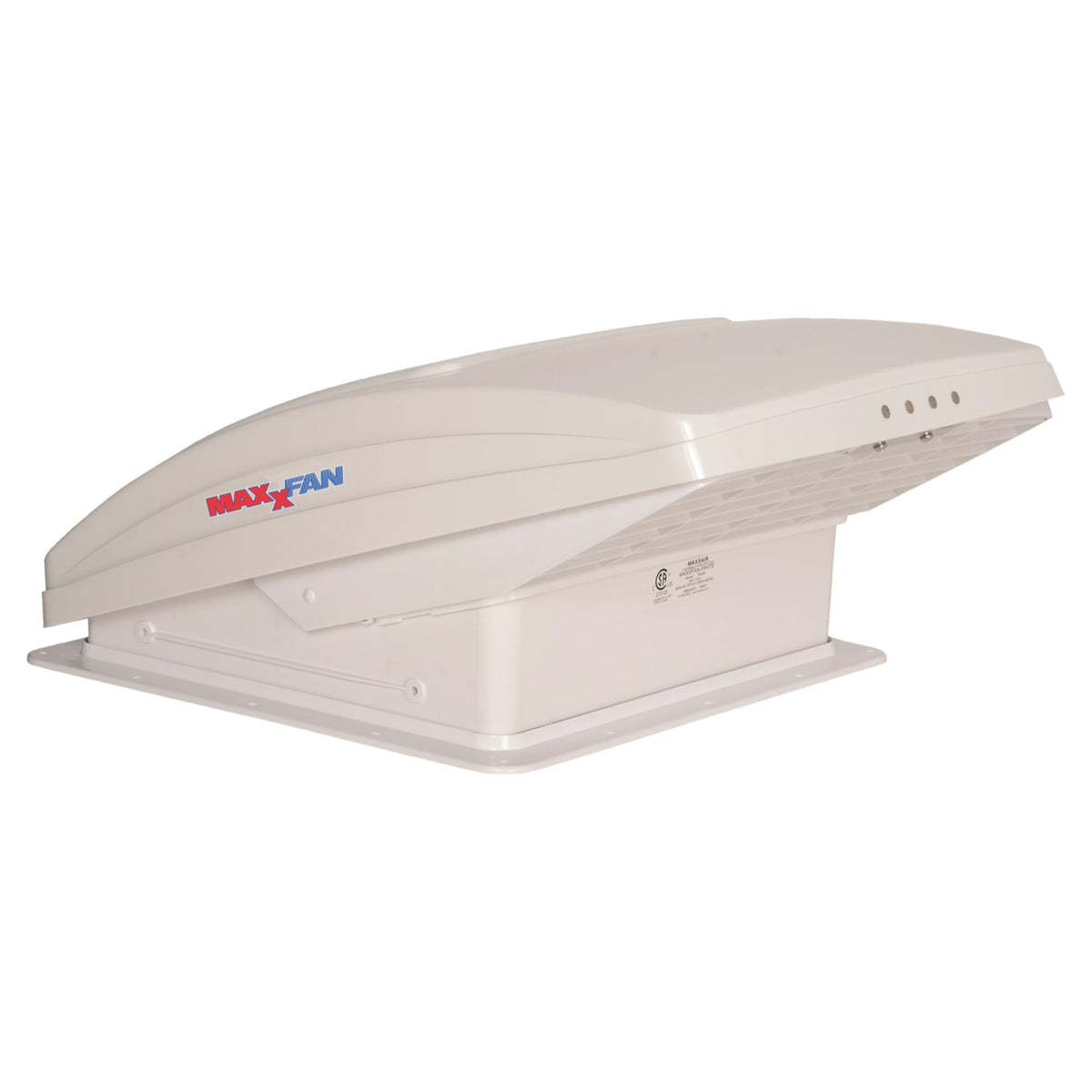Maxxair Maxxfan Deluxe - All-In-One Rv Vent, Shield & Fan; Built-In Rain Shield, 10 Speed Reversible Fan With Thermostat, Fits Standard 14'X14' Roof Openings, 12V Long Life Motor, White (00-05100K)