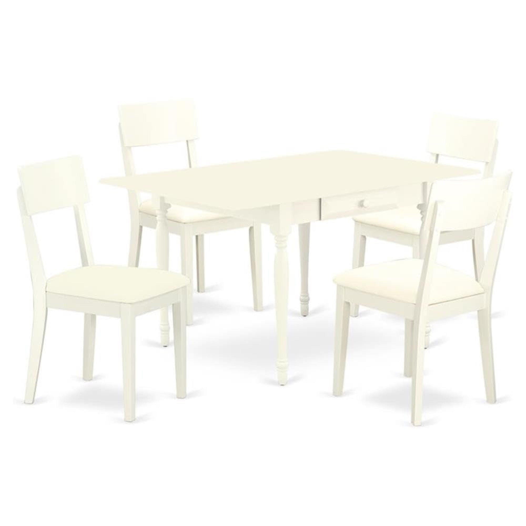 Casafoyer Mzad5-Lwh-Lc 5 Piece Kitchen Table & Chairs Set Includes A Rectangle Dining Room Table With Dropleaf And 4 Faux Leather Upholstered Chairs, 36X54 Inch, Linen White