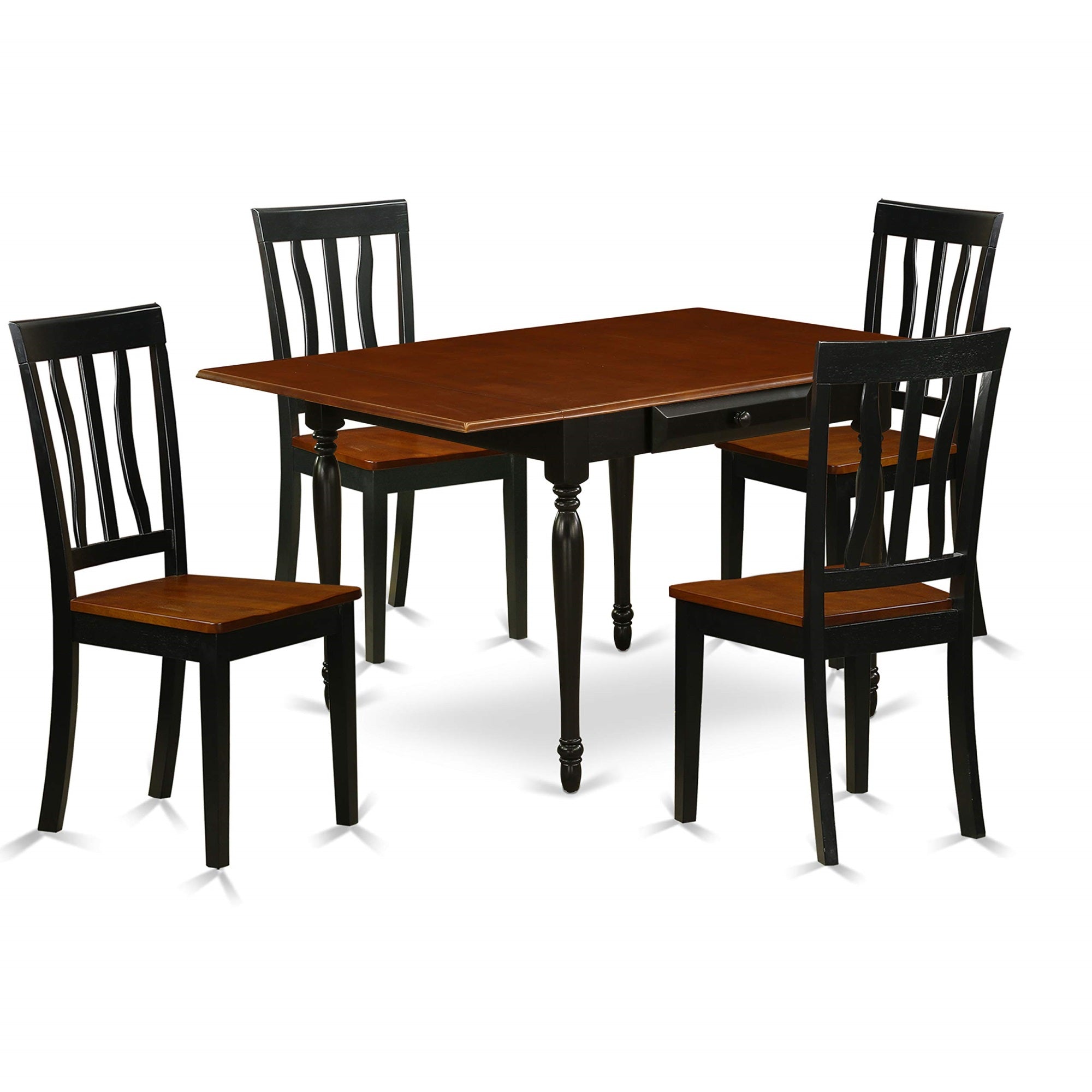 Ergode Mzan5-Bch-W, Monza 5 Piece Dining Set, Rectangular Table With Dropleaf, 4 Dining Chairs, High-Quality Rubberwood, Black & Cherry