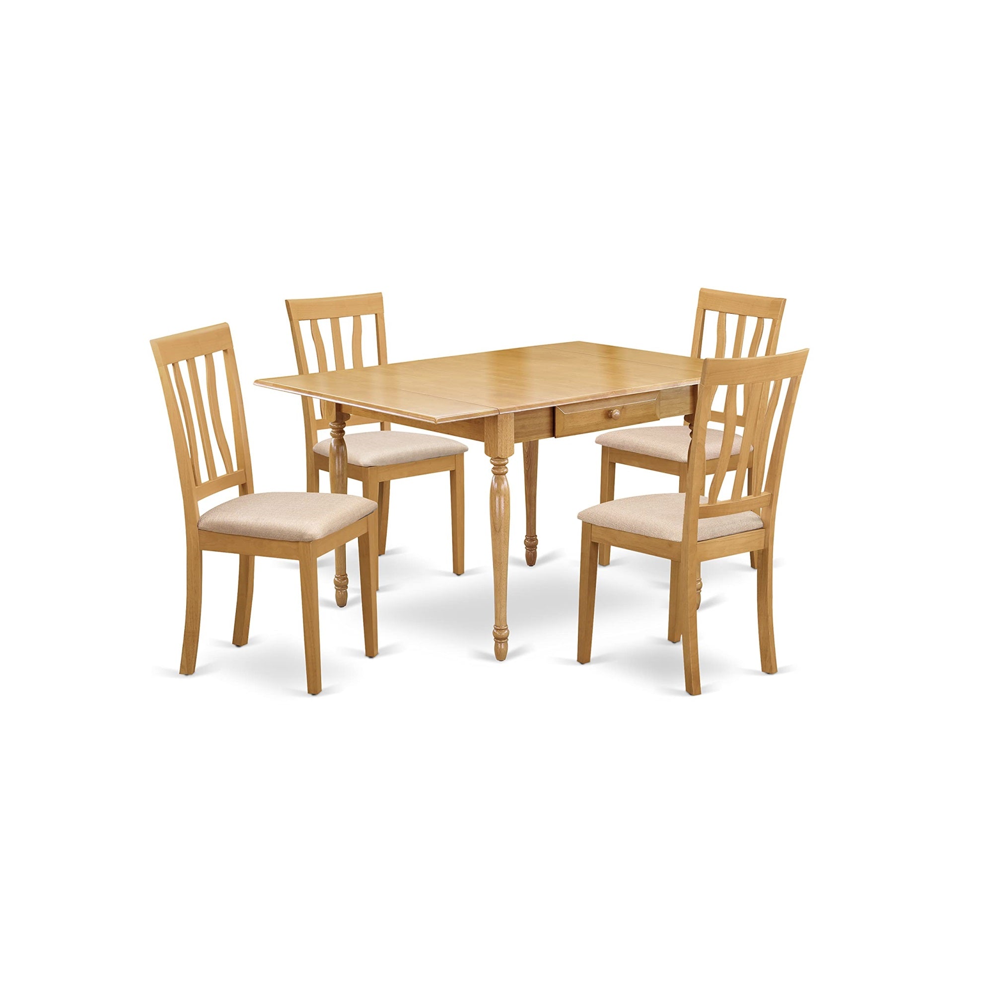 Ergode Mzan5-Oak-C, Monza 5-Piece Dining Set, Rectangle Table With Dropleaf, 4 Linen Fabric Chairs, 36X54 Inch, Oak