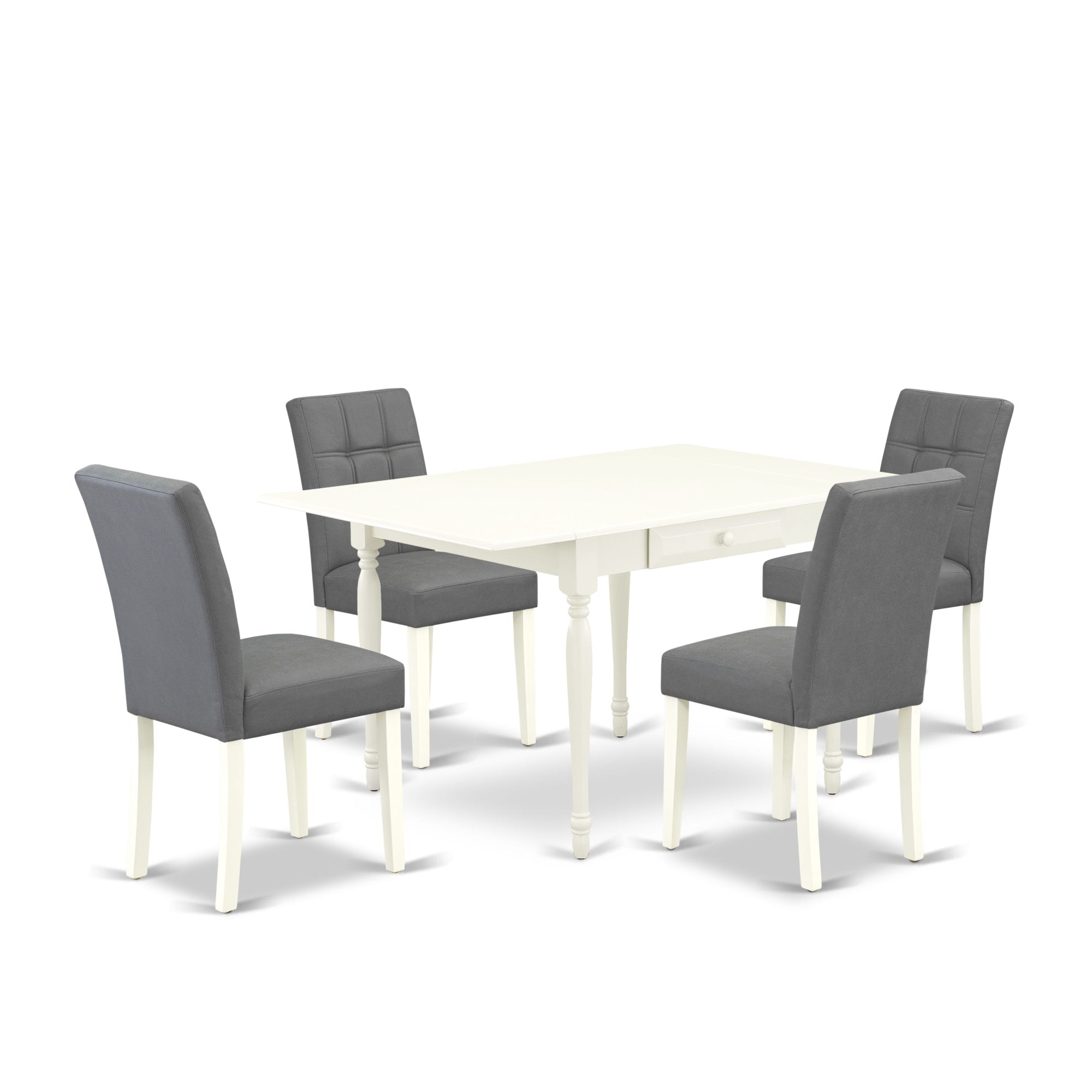 East West Furniture Mzas5-Lwh-41 5 Piece Dinner Table Set Contain A Mid-Century Kitchen Table And 4 Platinum Gray Faux Leather Wood Chairs With Stylish Back- Linen White Finish