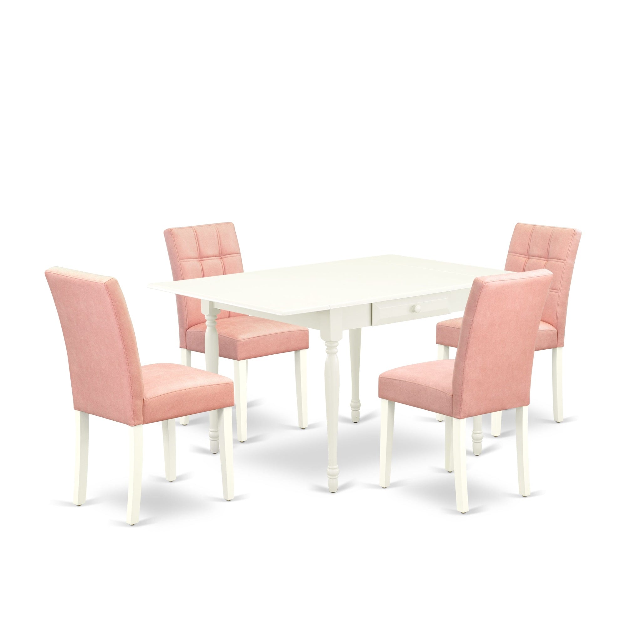 East West Furniture Mzas5-Lwh-42 5 Piece Dining Table Set Includes A Dinner Table And 4 Beige Red Faux Leather Parson Chairs With Stylish Back- Linen White Finish