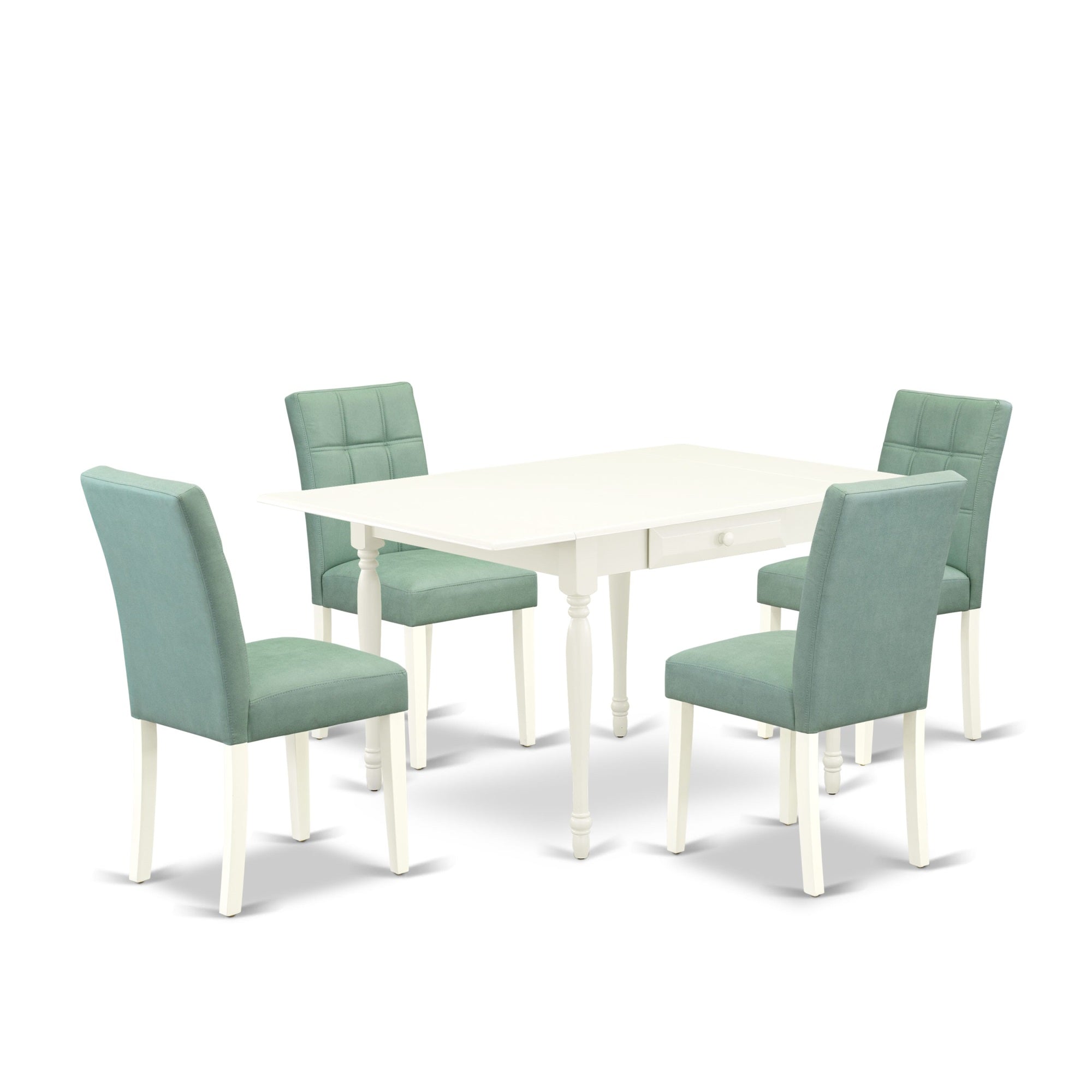 East West Furniture Mzas5-Lwh-43 5 Piece Modern Dining Table Set Contain A Dining Table And 4 Willow Green Faux Leather Upholstered Chairs, Linen White