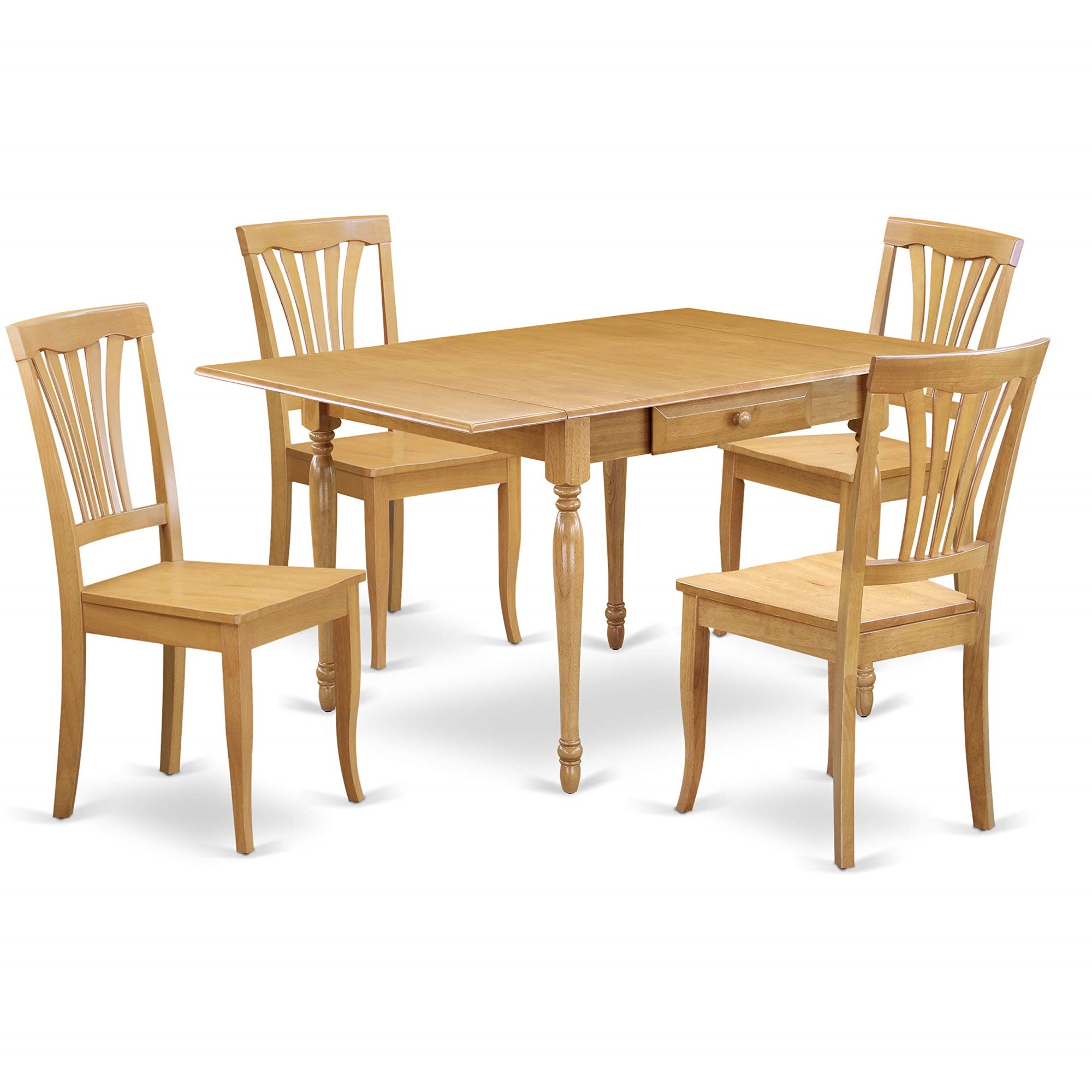 Ergode Mzav5-Oak-W Dining Room Set, Rectangle Table With Dropleaf, 4 Wood Seat Chairs, High-Quality Asian Hardwood, Oak Finish, Convenient Storage, Easy Assembly, Elegant And Functional, 36X54 Inch
