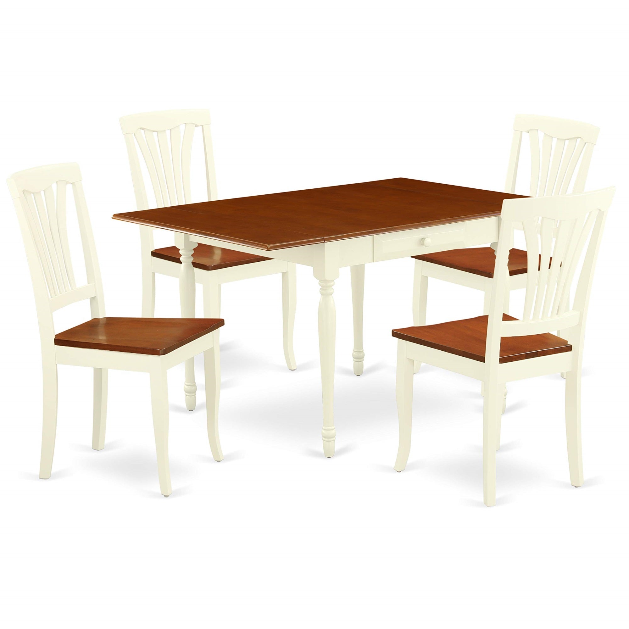 Ergode Mzav5-Whi-W, Monza 5-Piece Dining Room Set, Asian Tropical Hardwood, Buttermilk & Cherry Finish, Drop-Leaf Table, 4 Chairs, 36X54 Inch