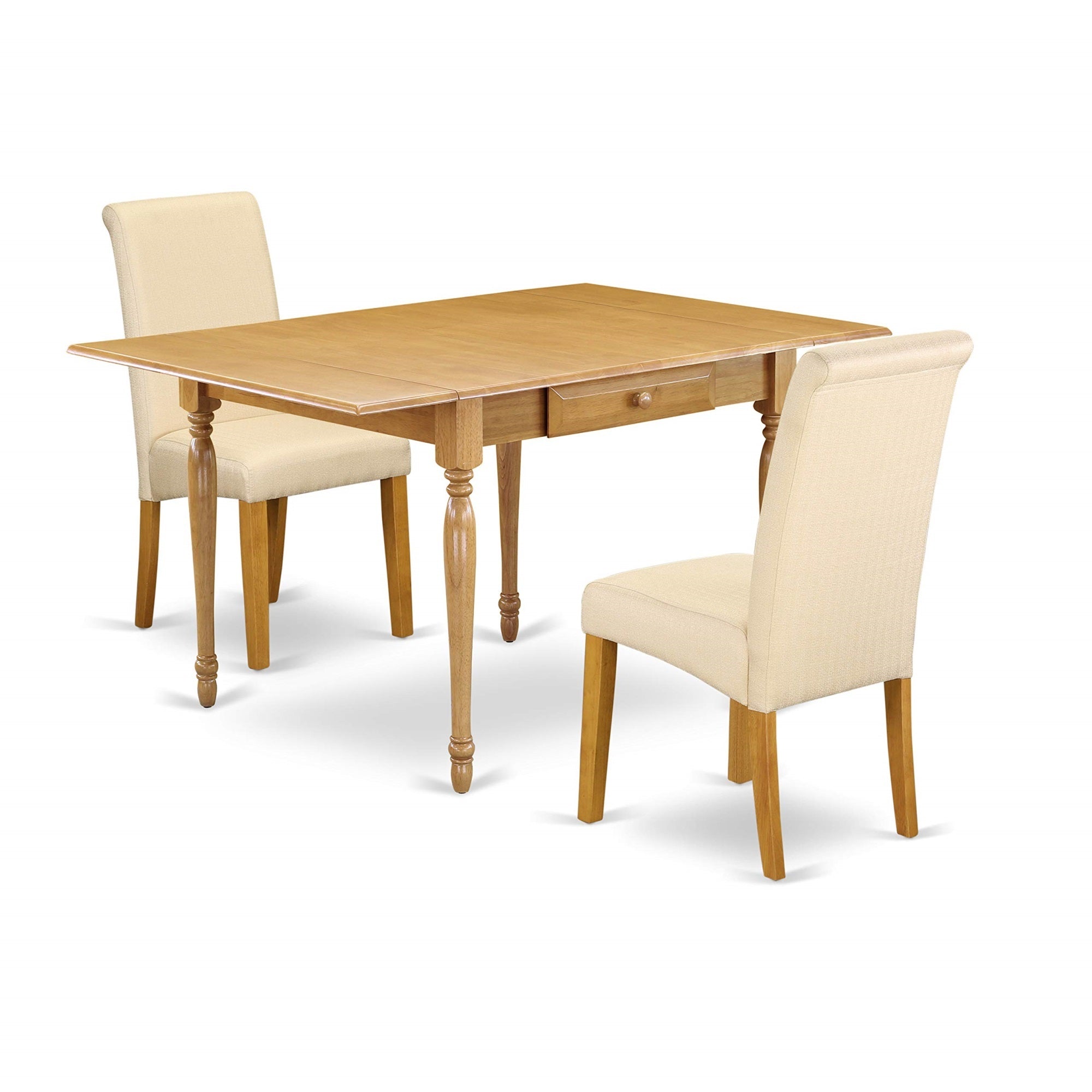 Casafoyer Mzba3-Oak-02 Monza 3 Piece Kitchen Set Contains A Rectangle Dining Table With Dropleaf And 2 Light Beige Linen Fabric Parsons Chairs, 36X54 Inch, Oak