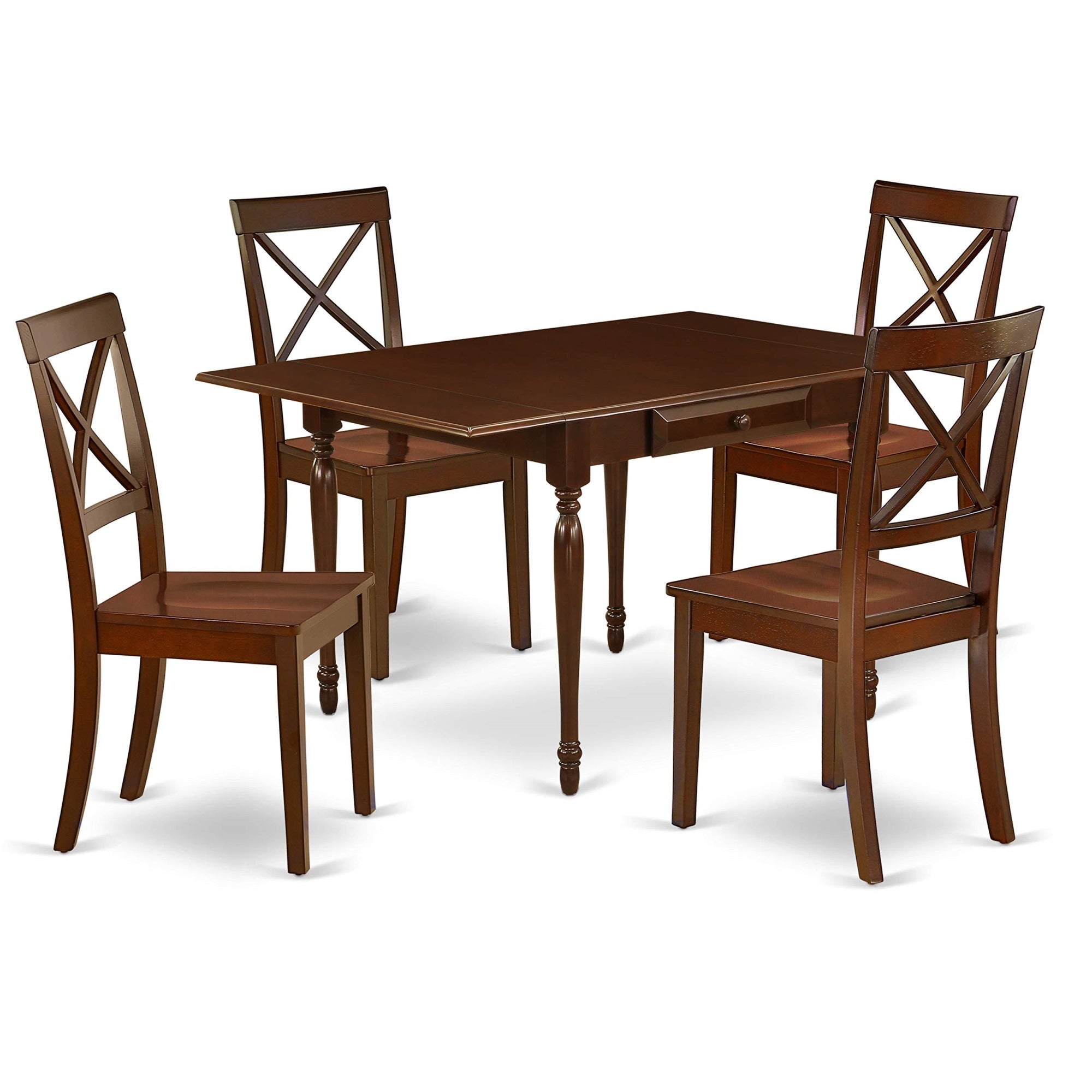 Ergode Mzbo5-Mah-W Dining Table Set, 5-Piece Rectangle Table With Dropleaf, 4 Wooden Chairs, Mahogany Finish, 2 Drawers, Easy Assembly, Elegant Design, 36X54 Inch, 300 Lbs Weight Capacity