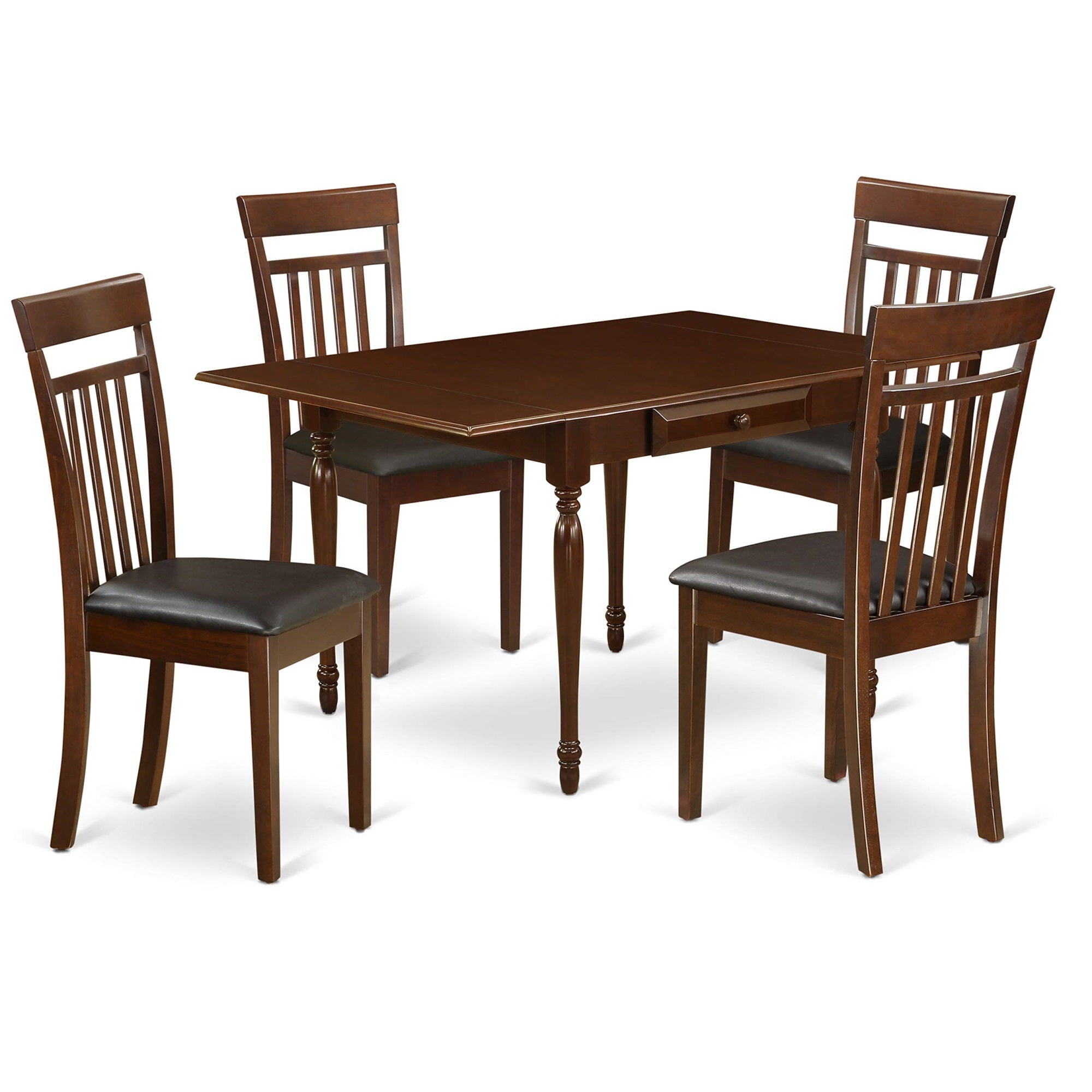 Ergode Mzca5-Mah-Lc, 5-Piece Dining Table Set, Wood, Mahogany Finish, 36X54 Inch, Includes 4 Chairs, Faux Leather Seats, Transitional Style