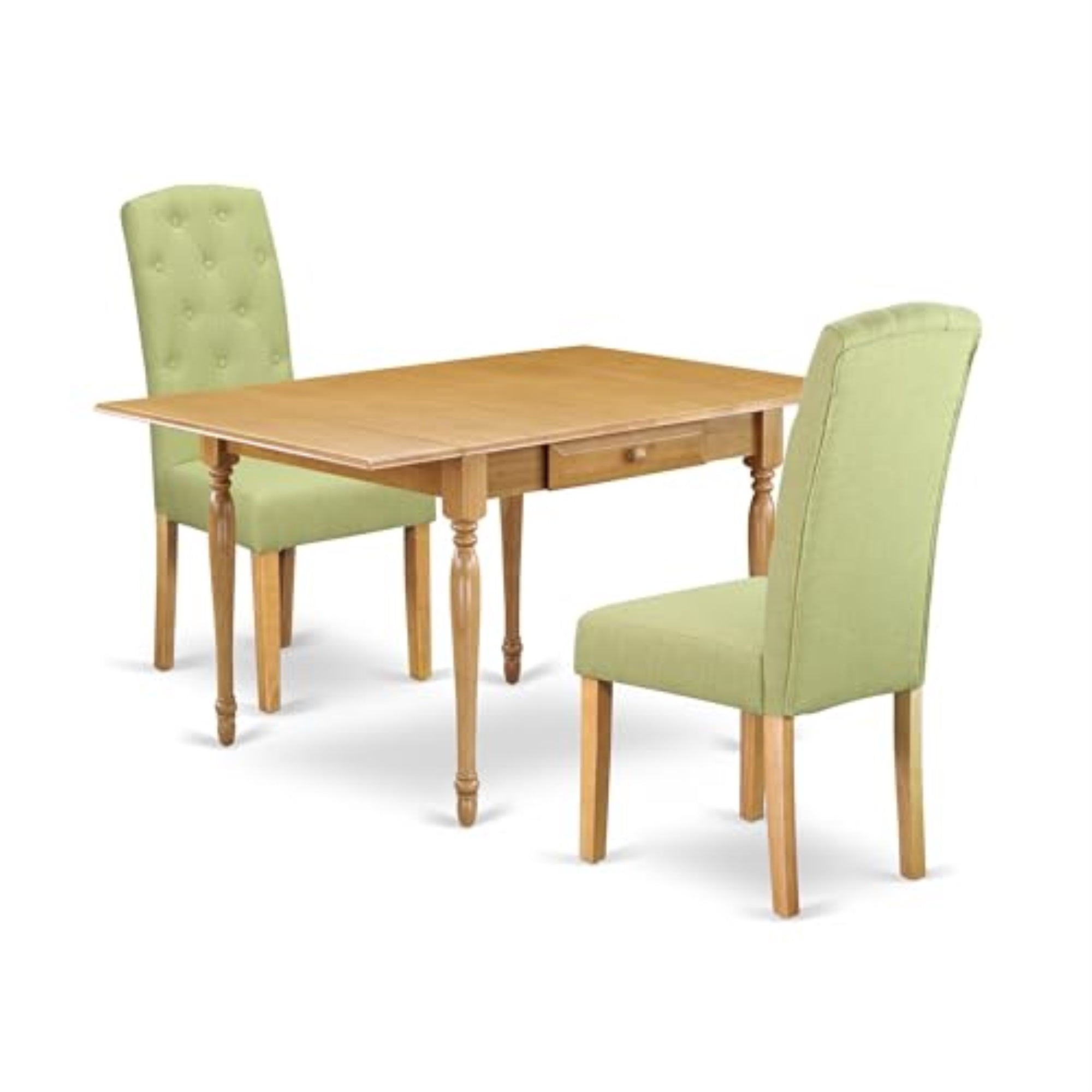 Casafoyer Mzce3-Oak-07 Monza 3 Piece Modern Set Contains A Rectangle Wooden Table With Dropleaf And 2 Limelight Linen Fabric Parsons Dining Chairs, 36X54 Inch, Oak