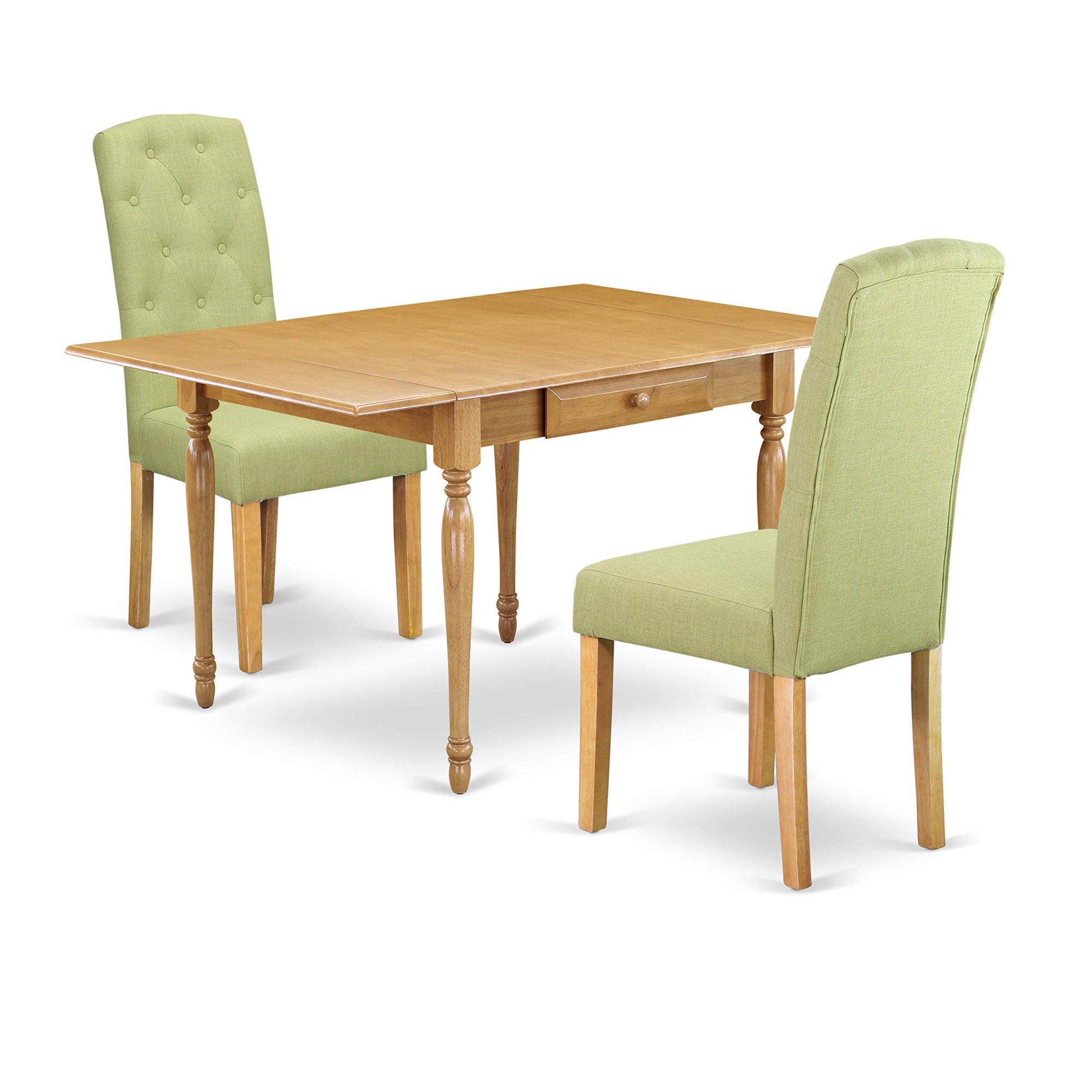 East West Furniture Mzce3-Oak-07 Monza 3 Piece Modern Set Contains A Rectangle Wooden Table With Dropleaf And 2 Limelight Linen Fabric Parsons Dining Chairs, 36X54 Inch, Oak