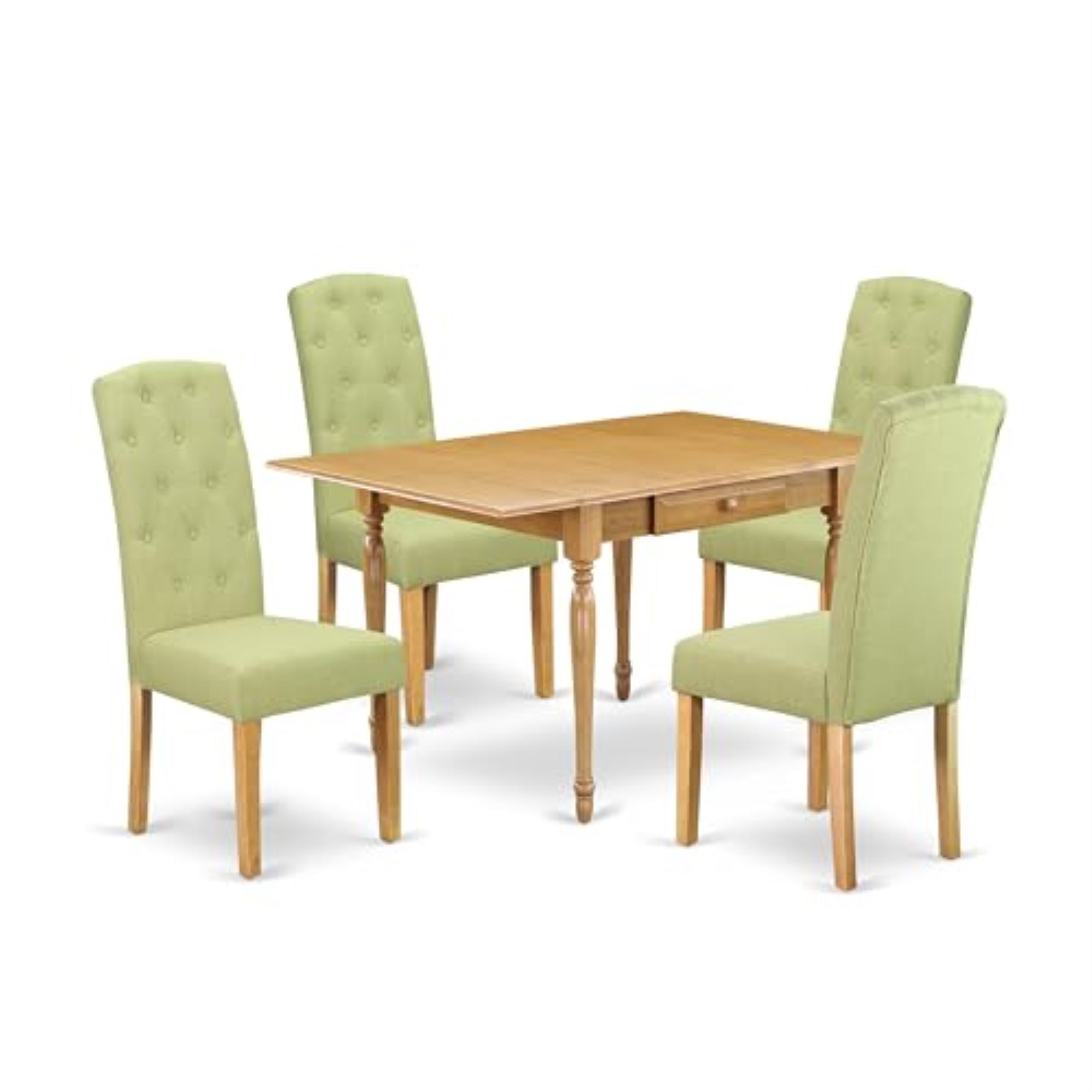Casafoyer Mzce5-Oak-07 Monza 5 Piece Kitchen Set For 4 Includes A Rectangle Dining Room Table With Dropleaf And 4 Limelight Linen Fabric Parsons Chairs, 36X54 Inch, Oak