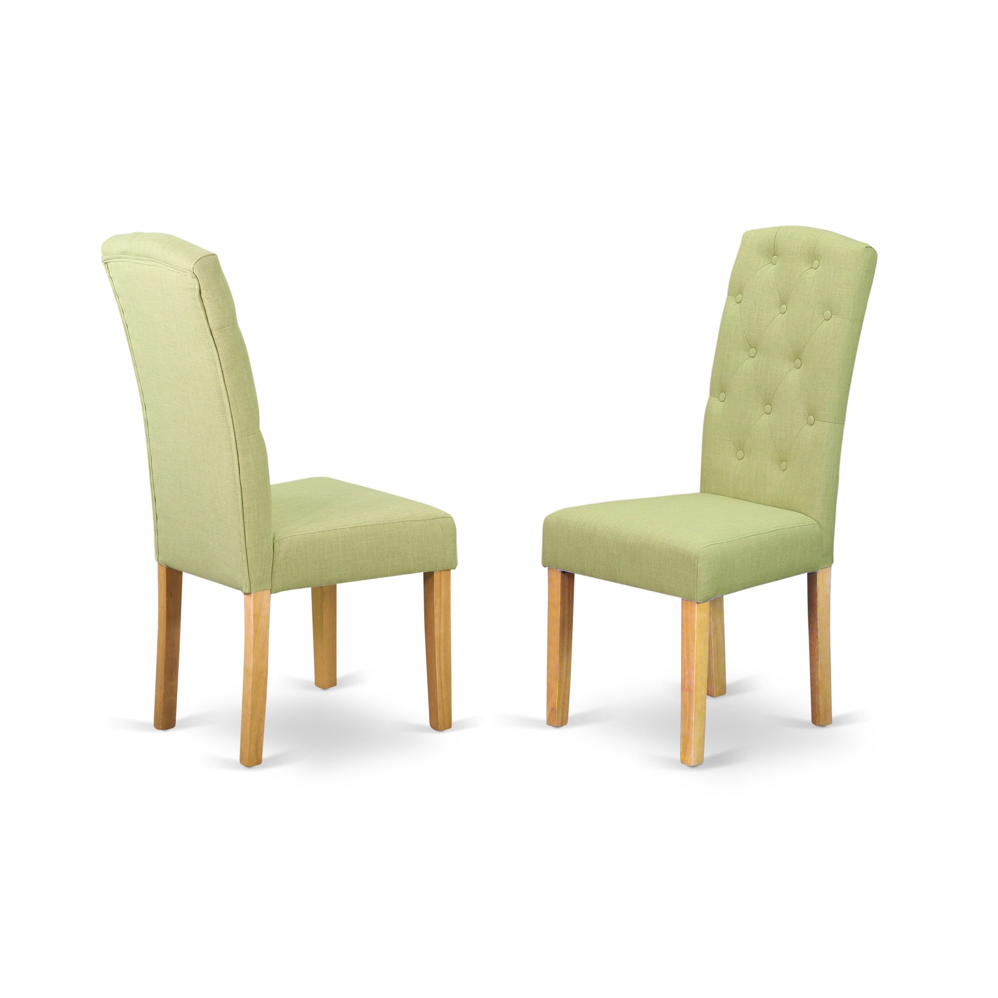 Ergode Mzce5-Oak-07 5Pc Kitchen Table Set - Wood Dining Table & 4 Parsons Chairs With Lime Green Linen Fabric. Drop Leaf, Oak Finish.