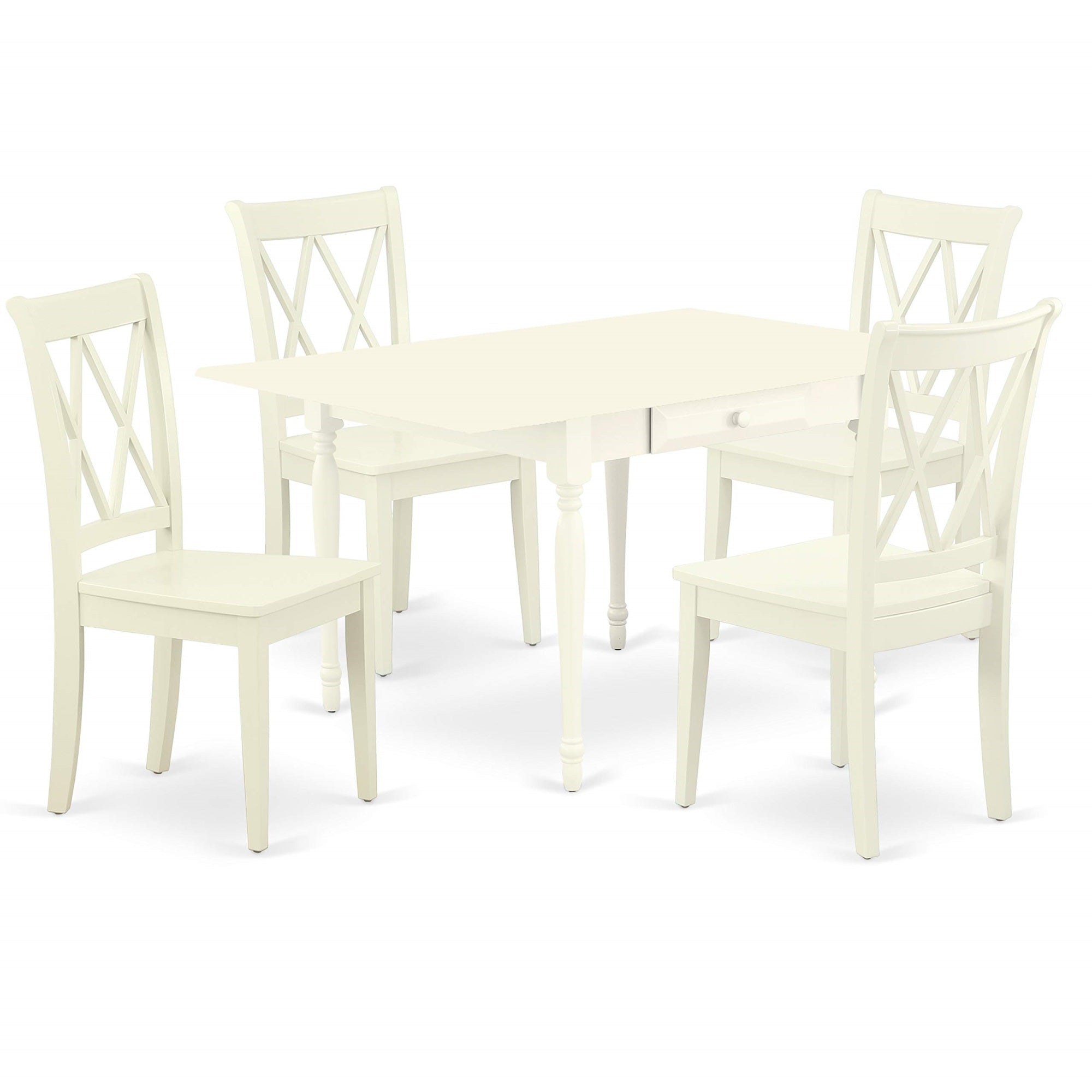 Ergode Mzcl5-Lwh-W, Monza 5-Piece Dining Room Set, Rectangle Table With Dropleaf, 4 Dining Chairs, Linen White Finish, Rubberwood, Double X Back Design, Budget-Friendly & Durable, 36X54 Inch