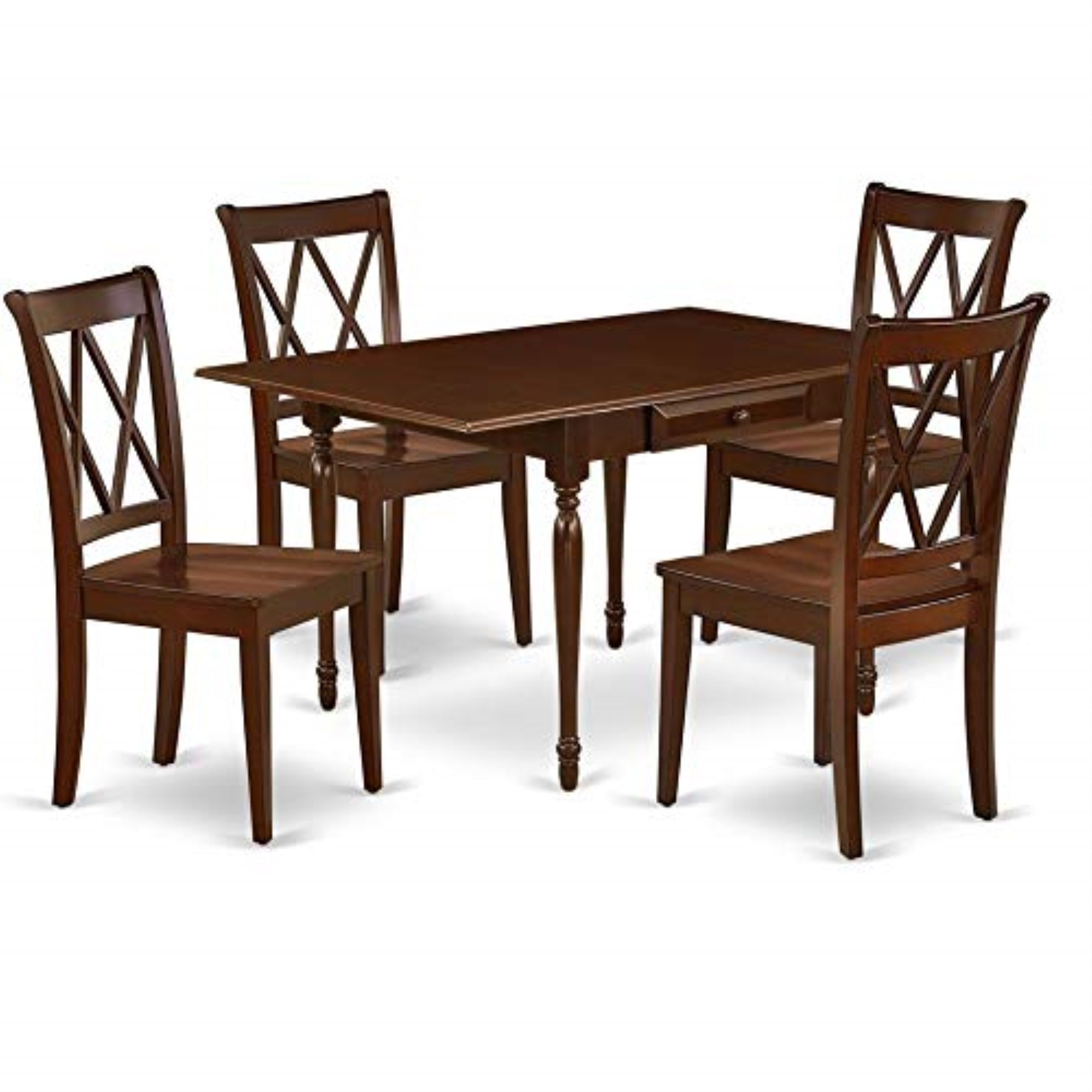 Ergode Mzcl5-Mah-W, 5-Piece Wood Dining Set, Rectangular Table With Drop-Down Leaves, 4 Chairs, Mahogany Finish, Double X Back Design, Comfortable Wood Seat, Durable & Stylish, Perfect For Dining With Family & Friends