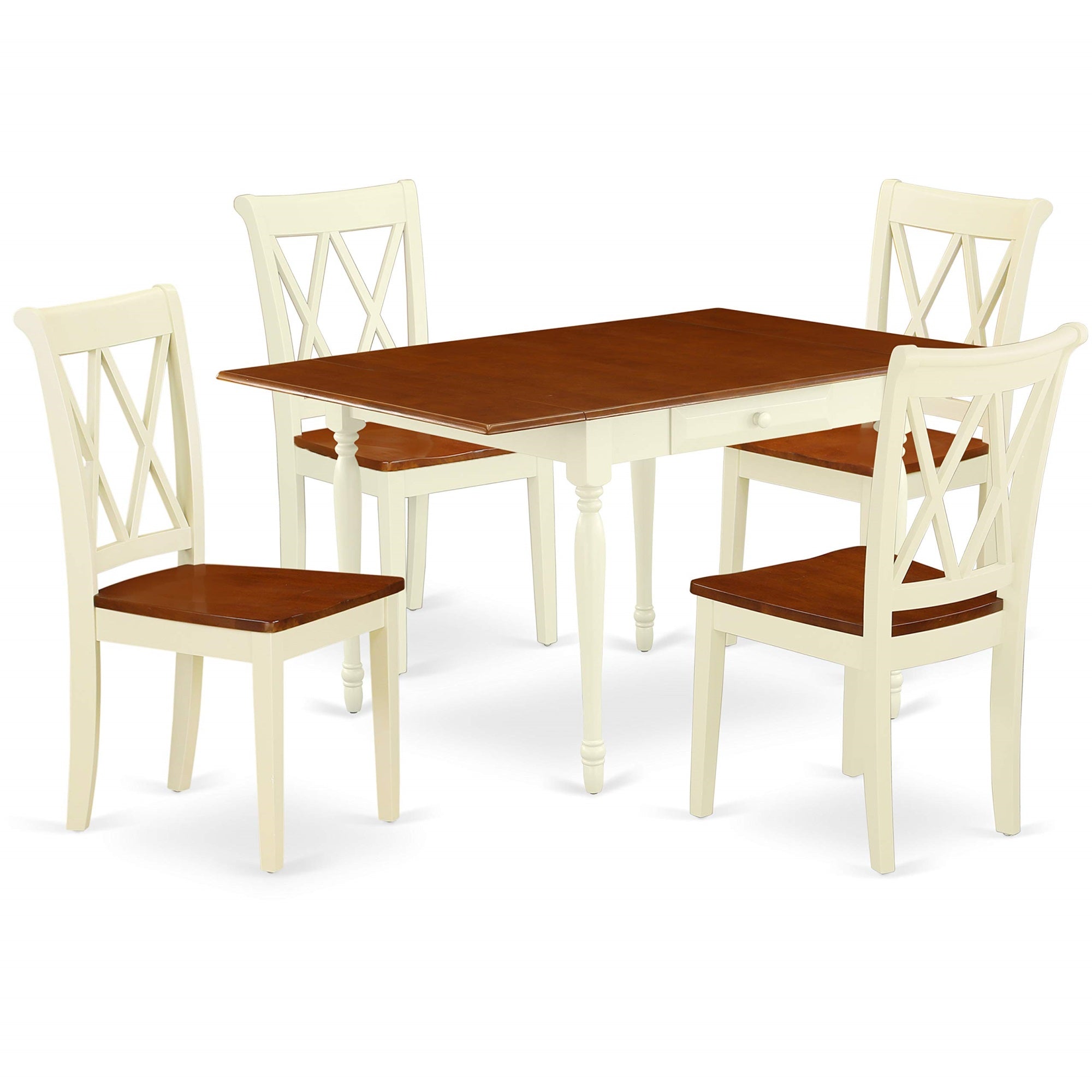 Ergode Mzcl5-Whi-W, Monza 5 Piece Dining Room Set, Rectangle Table With Dropleaf, 4 Kitchen Dining Chairs, Buttermilk And Cherry, Asian Hardwood, 36X54 Inch
