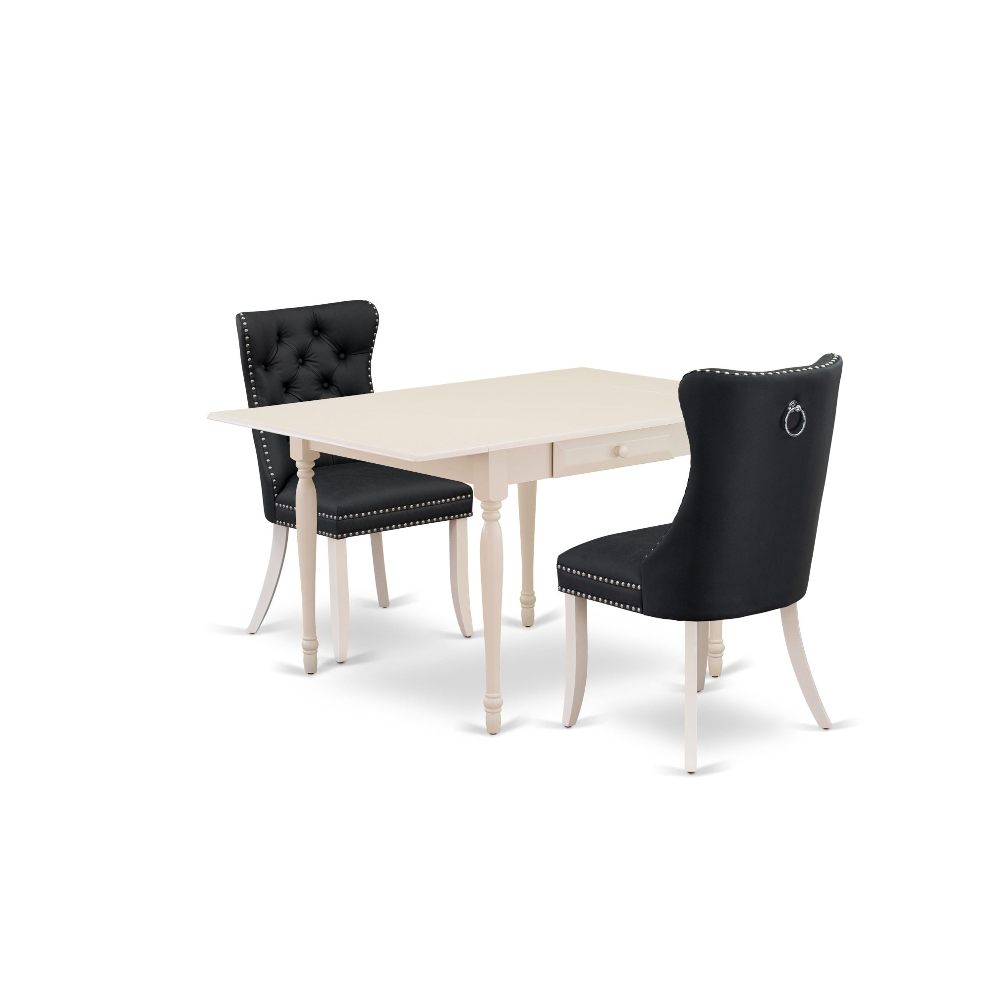 East West Furniture Mzda3-Lwh-12 3 Piece Dining Table Set Includes A Rectangle Dinette Table With Dropleaf And 2 Upholstered Parson Chairs, 36X54 Inch, Linen White