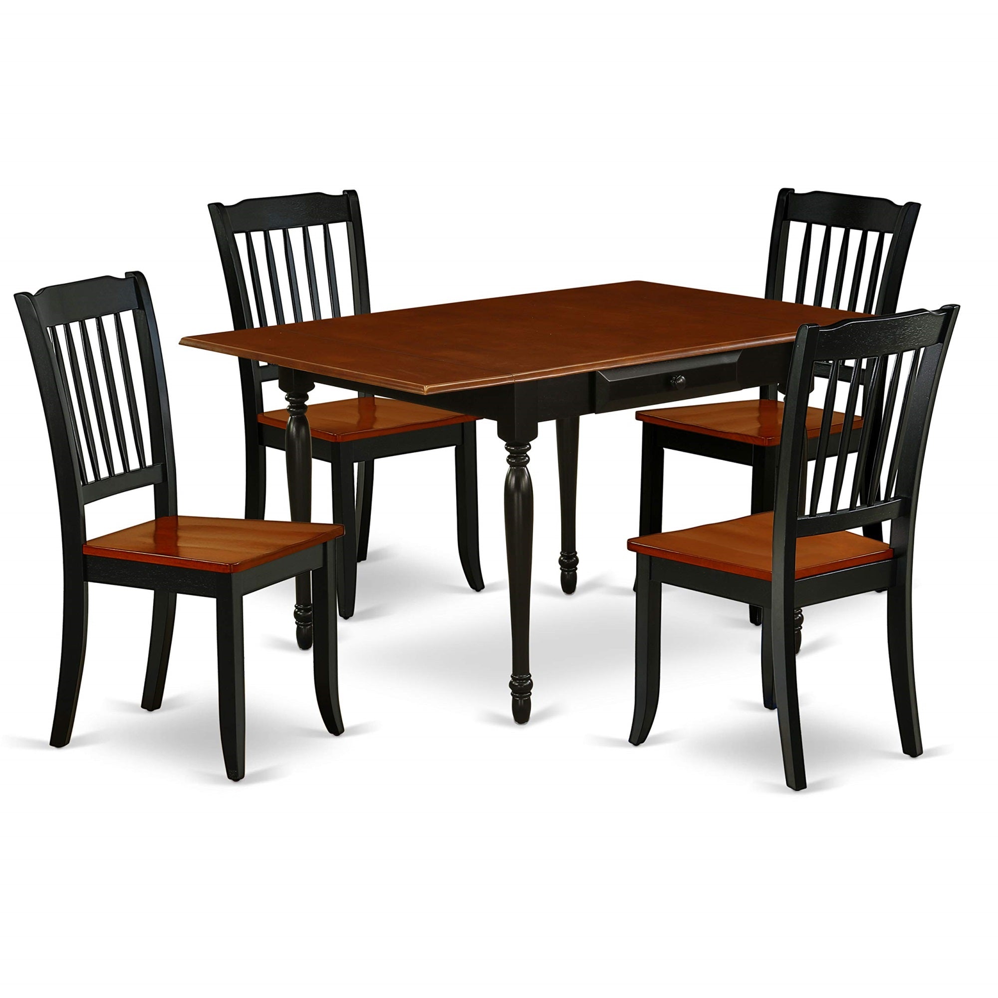 Ergode Mzda5-Bch-W Dining Room Table Set, 5-Piece Asian Hardwood Furniture, Black & Cherry Finish, Drop-Leaf Table, 4 Parson Chairs, Modern Design, Ideal For Small Spaces, Enhance Your Kitchen