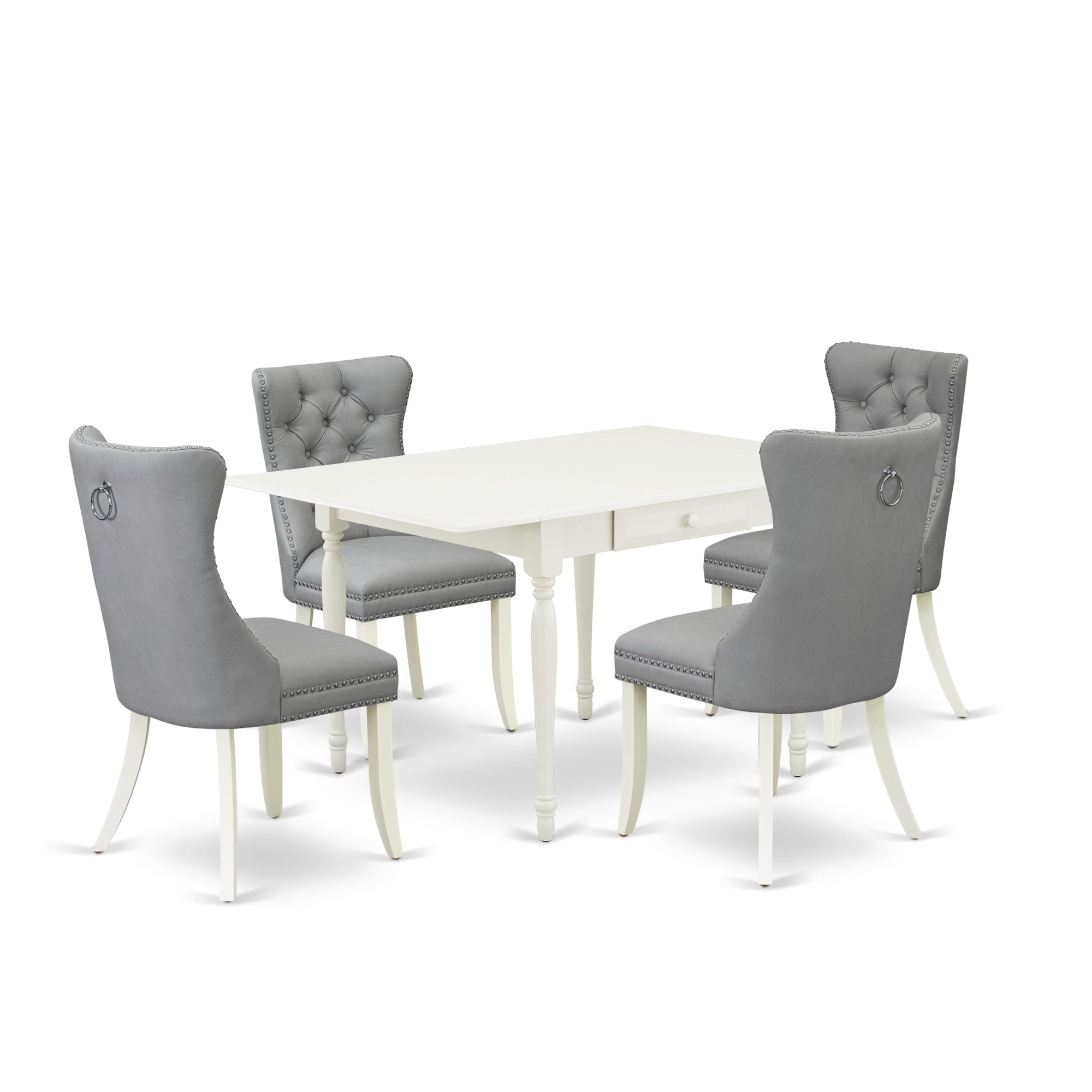 East West Furniture Mzda5-Lwh-27 5 Piece Dinette Set Includes A Rectangle Kitchen Table With Dropleaf And 4 Parsons Dining Chairs, 36X54 Inch, Linen White