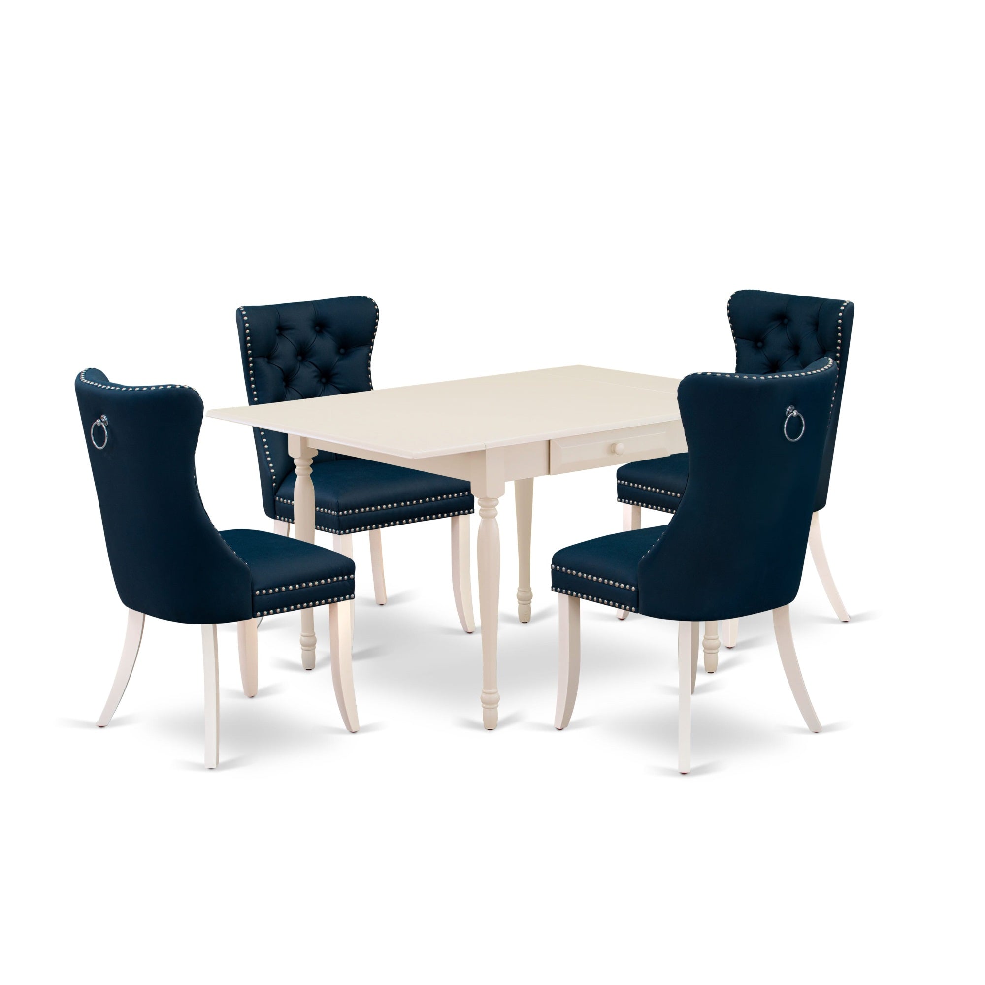 East West Furniture Mzda5-Lwh-29 5 Piece Kitchen Table Set Includes A Rectangle Dining Table With Dropleaf And 4 Upholstered Chairs, 36X54 Inch, Linen White