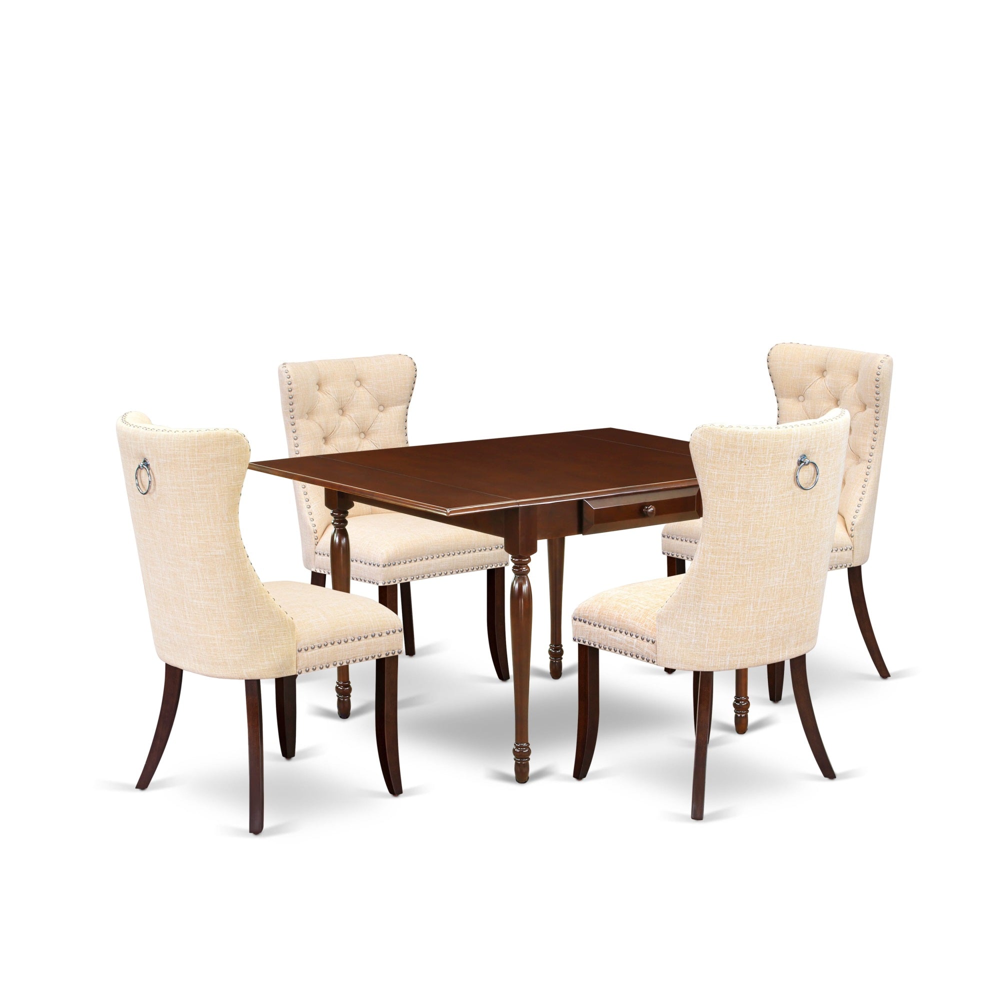 East West Furniture Mzda5-Mah-32 5 Piece Kitchen Table Set Contains A Rectangle Dining Table With Dropleaf And 4 Upholstered Chairs, 36X54 Inch, Mahogany