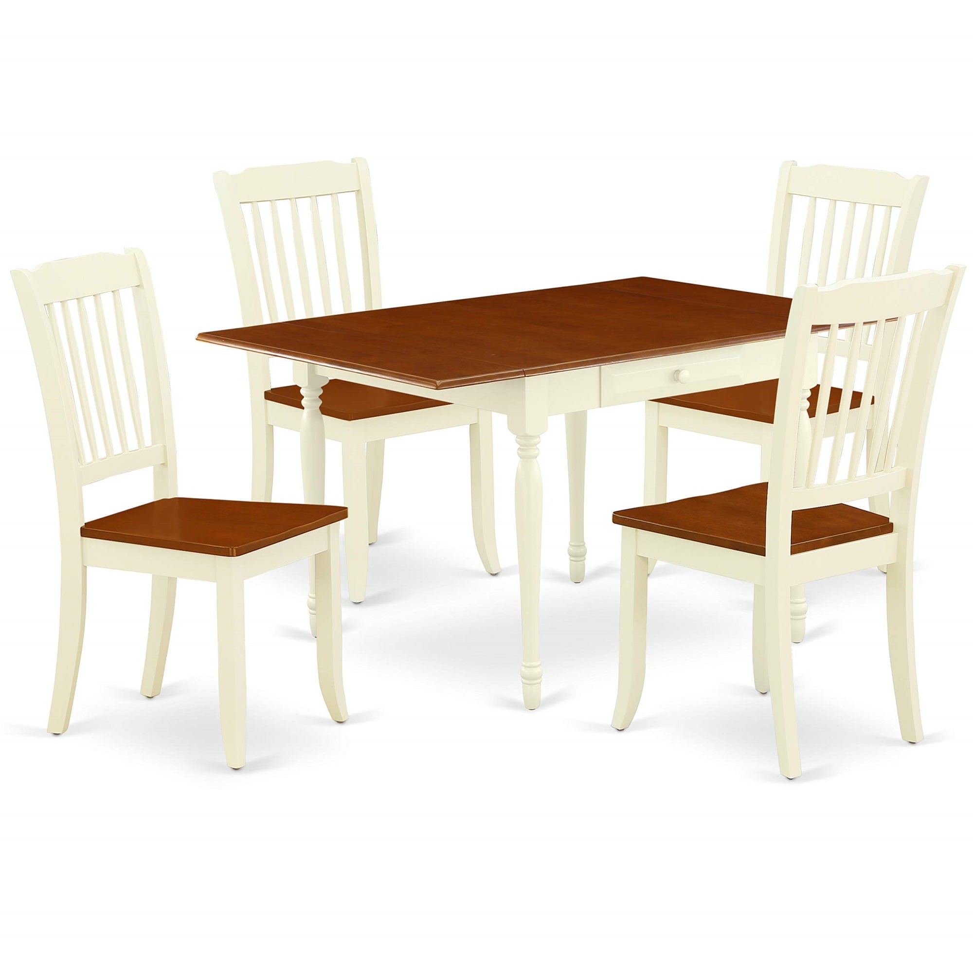 Ergode Mzda5-Whi-W, Dining Room Table Set, Buttermilk & Cherry Finish, 4 Chairs, Drop-Down Leaves, Storage Drawers, Asian Hardwood, Elegant & Versatile, 36X54 Inch