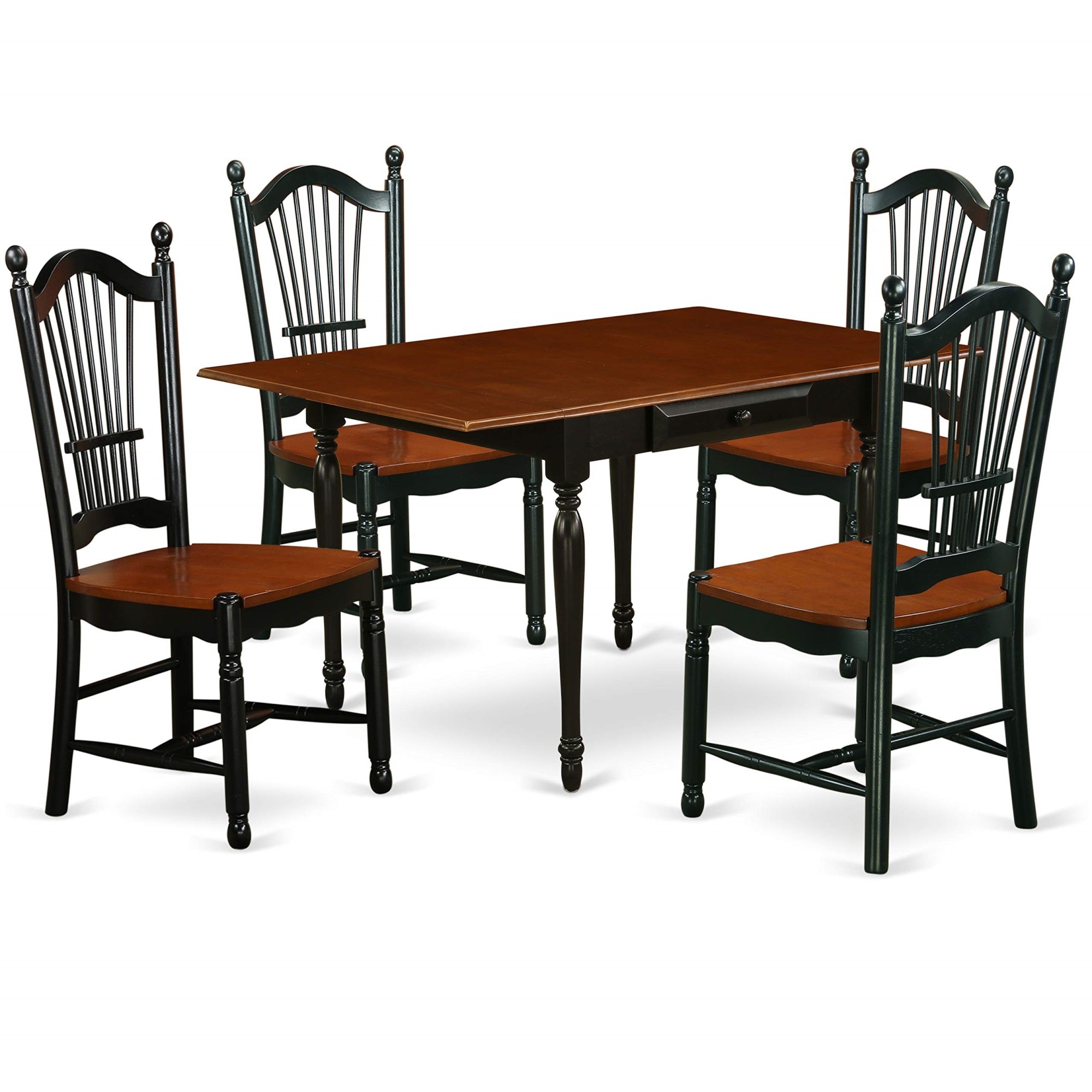 Ergode Mzdo5-Bch-W, Monza 5 Piece Kitchen Set, Rectangle Table With Dropleaf, 4 Dining Chairs, 36X54 Inch, Black & Cherry