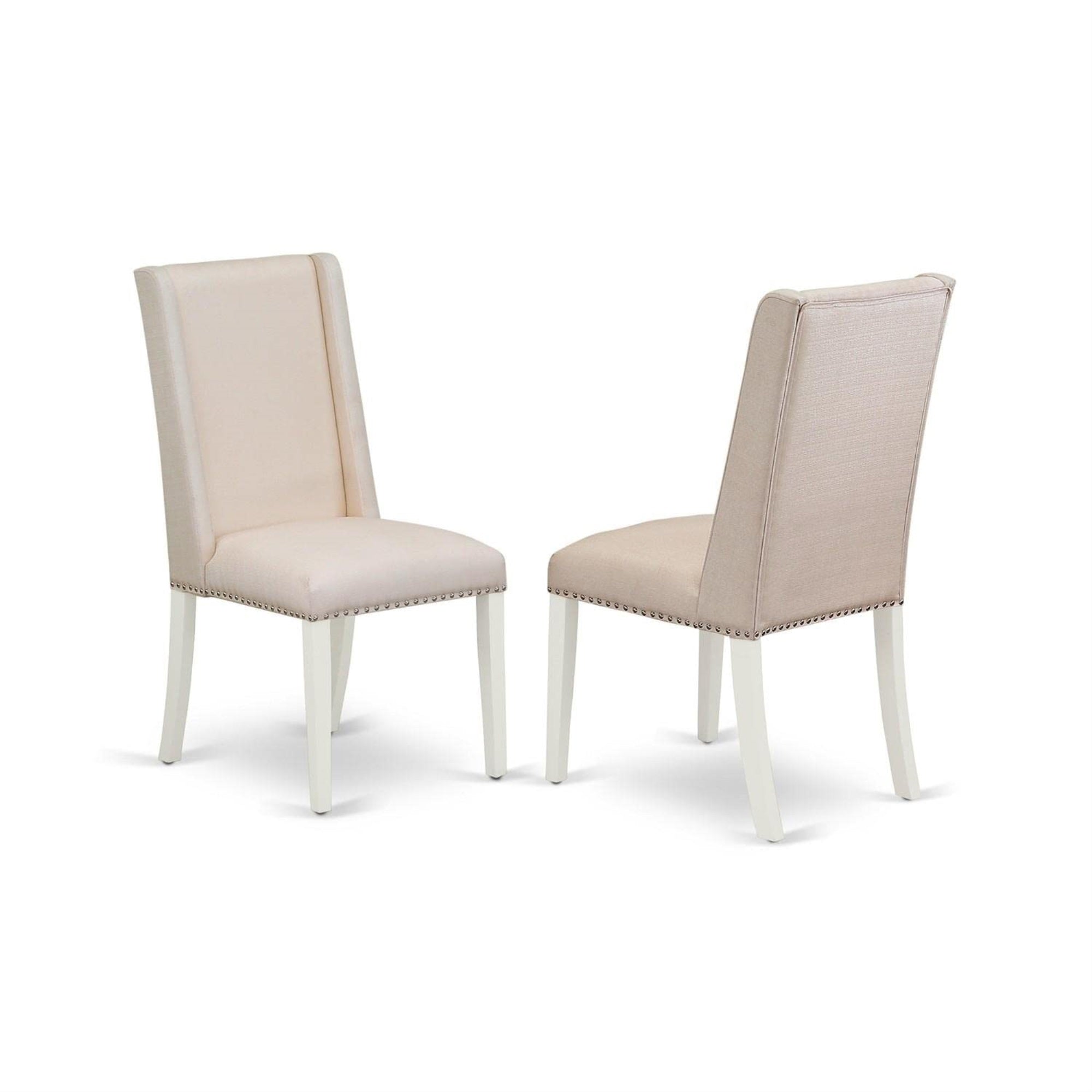 East West Furniture Mzfl3-Lwh-01 Monza 3 Piece Set Contains A Rectangle Dining Room Table With Dropleaf And 2 Cream Fabric Upholstered Chairs, 36X54 Inch, Linen White
