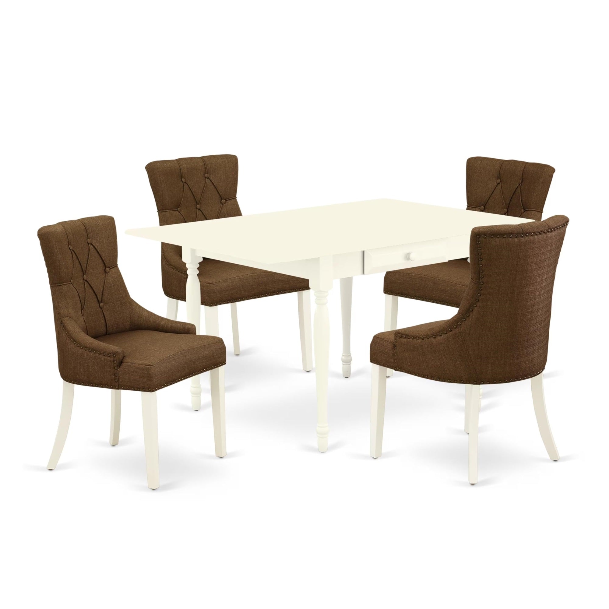 Casafoyer Mzfr5-Lwh-18 Monza 5 Piece Set Includes A Rectangle Dining Room Table With Dropleaf And 4 Brown Linen Fabric Upholstered Chairs, 36X54 Inch