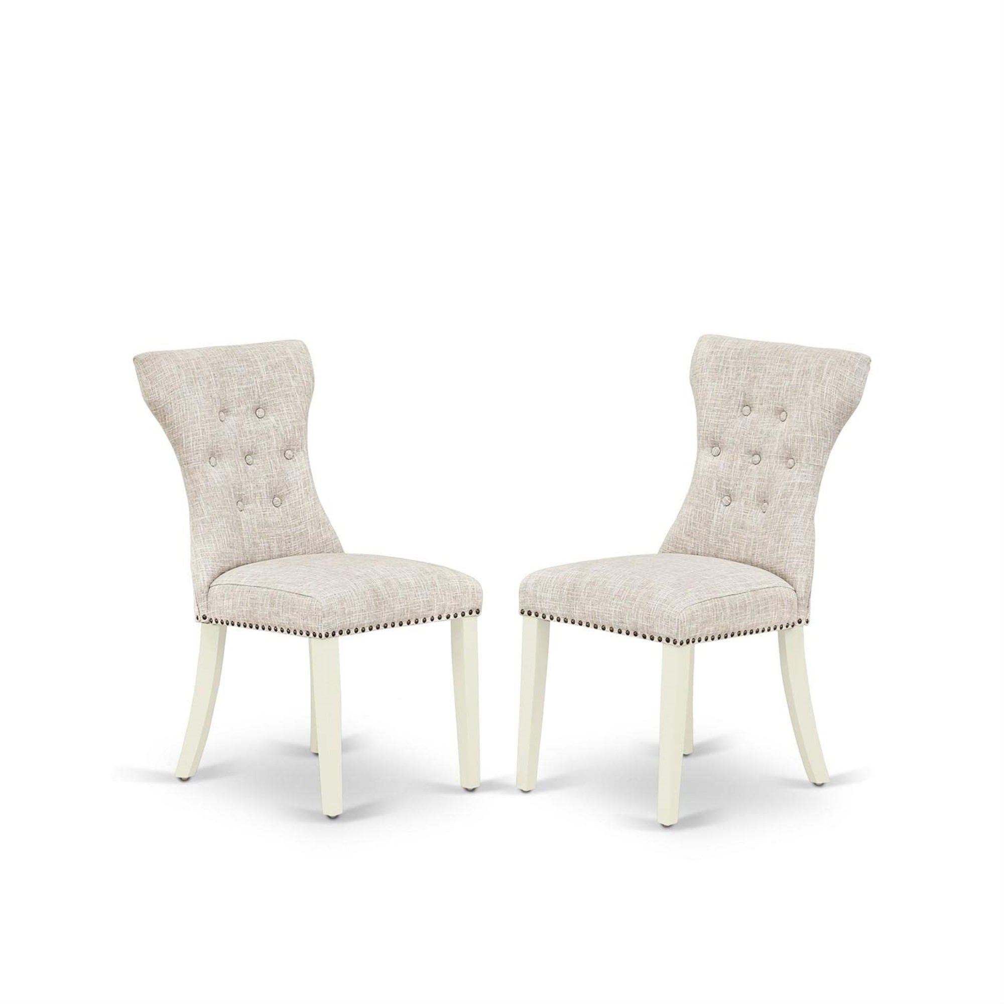 East West Furniture Mzga3-Lwh-35 Monza 3 Piece Room Furniture Set Contains A Rectangle Dining Table With Dropleaf And 2 Doeskin Linen Fabric Parsons Chairs, 36X54 Inch