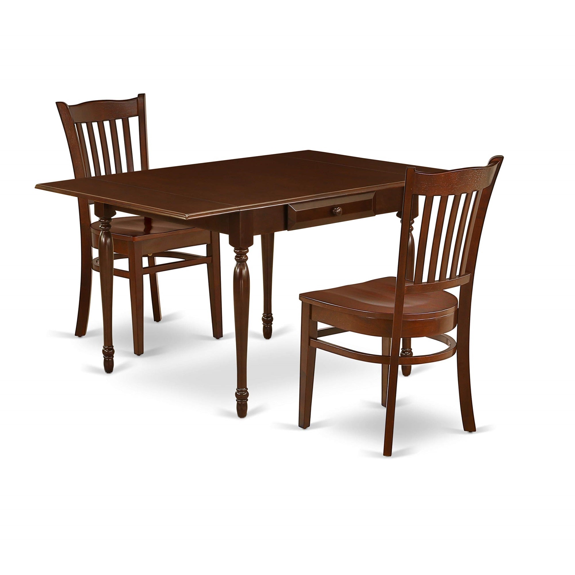 East West Furniture Mzgr3-Mah-W Monza 3 Piece Dinette Set For Small Spaces Contains A Rectangle Table With Dropleaf And 2 Kitchen Dining Chairs, 36X54 Inch