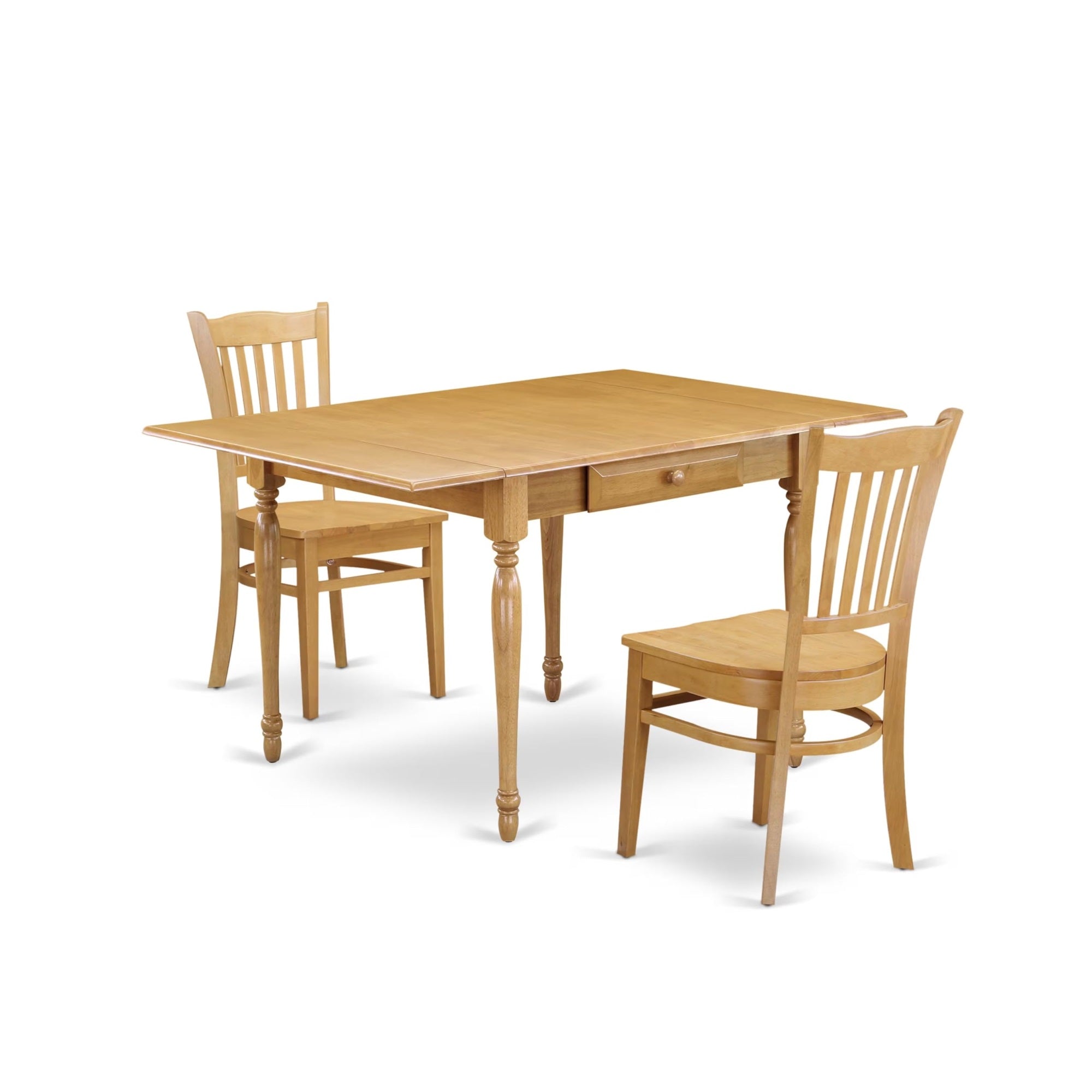 Casafoyer Mzgr3-Oak-W Monza 3 Piece Room Furniture Set Contains A Rectangle Dining Table With Dropleaf And 2 Wood Seat Chairs, 36X54 Inch