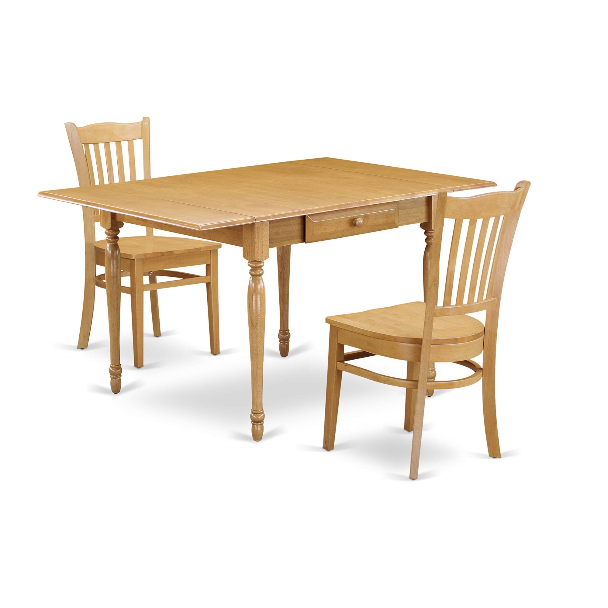 East West Furniture Mzgr3-Oak-W Monza 3 Piece Room Furniture Set Contains A Rectangle Dining Table With Dropleaf And 2 Wood Seat Chairs, 36X54 Inch