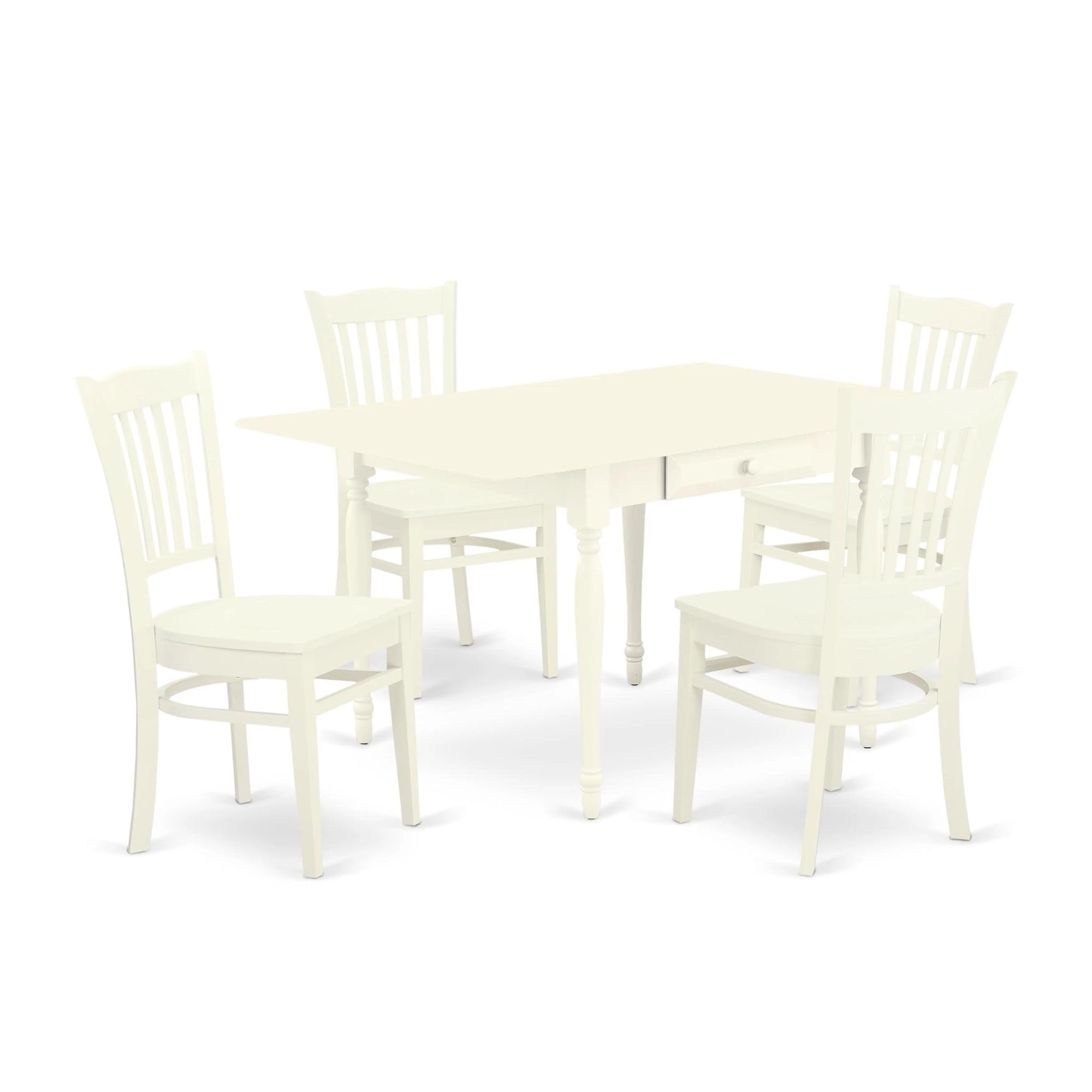 Casafoyer Mzgr5-Lwh-W 5 Piece Dining Set Includes A Rectangle Dining Room Table With Dropleaf And 4 Kitchen Chairs, 36X54 Inch, Linen White
