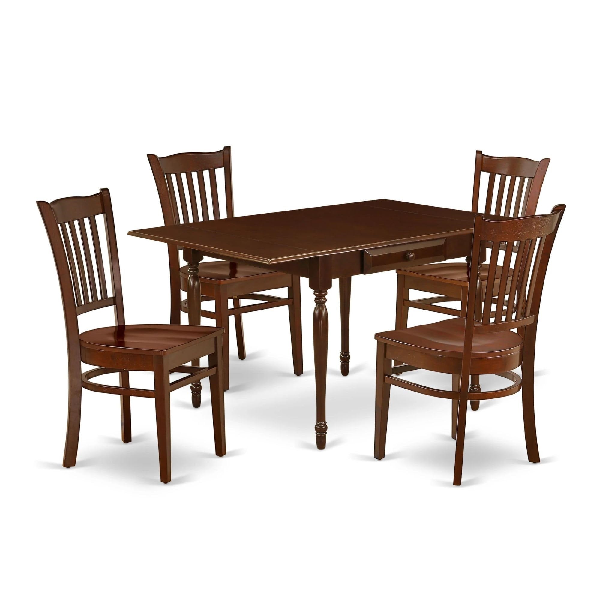 Casafoyer Mzgr5-Mah-W Monza 5 Piece Modern Set Includes A Rectangle Wooden Table With Dropleaf And 4 Dining Room Chairs, 36X54 Inch