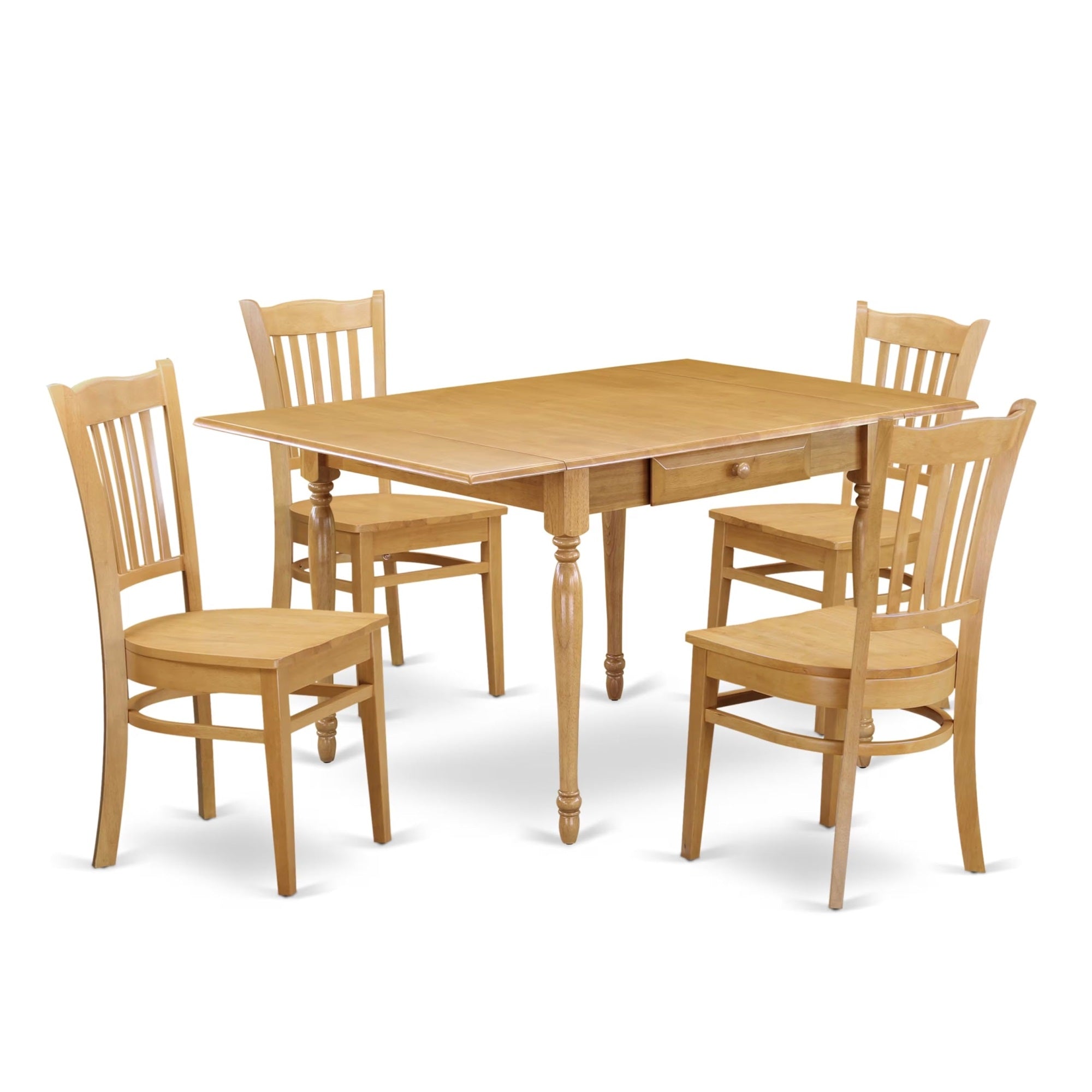 Casafoyer Mzgr5-Oak-W Monza 5 Piece Kitchen Set For 4 Includes A Rectangle Room Table With Dropleaf And 4 Dining Chairs, 36X54 Inch