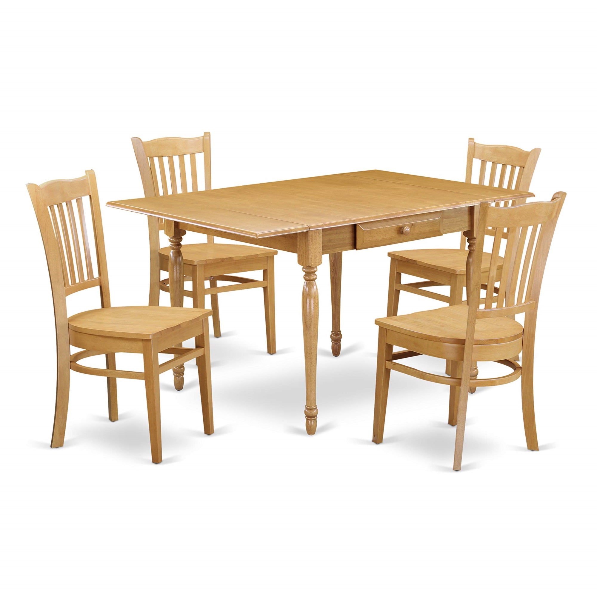 Ergode Mzgr5-Oak-W, 5-Piece Dining Kitchen Table Set, Rectangle Table With Dropleaf, 4 Elegant Chairs, Oak Finish, Premium Asian Hardwood, Easy Assembly & Cleaning, 36X54 Inch