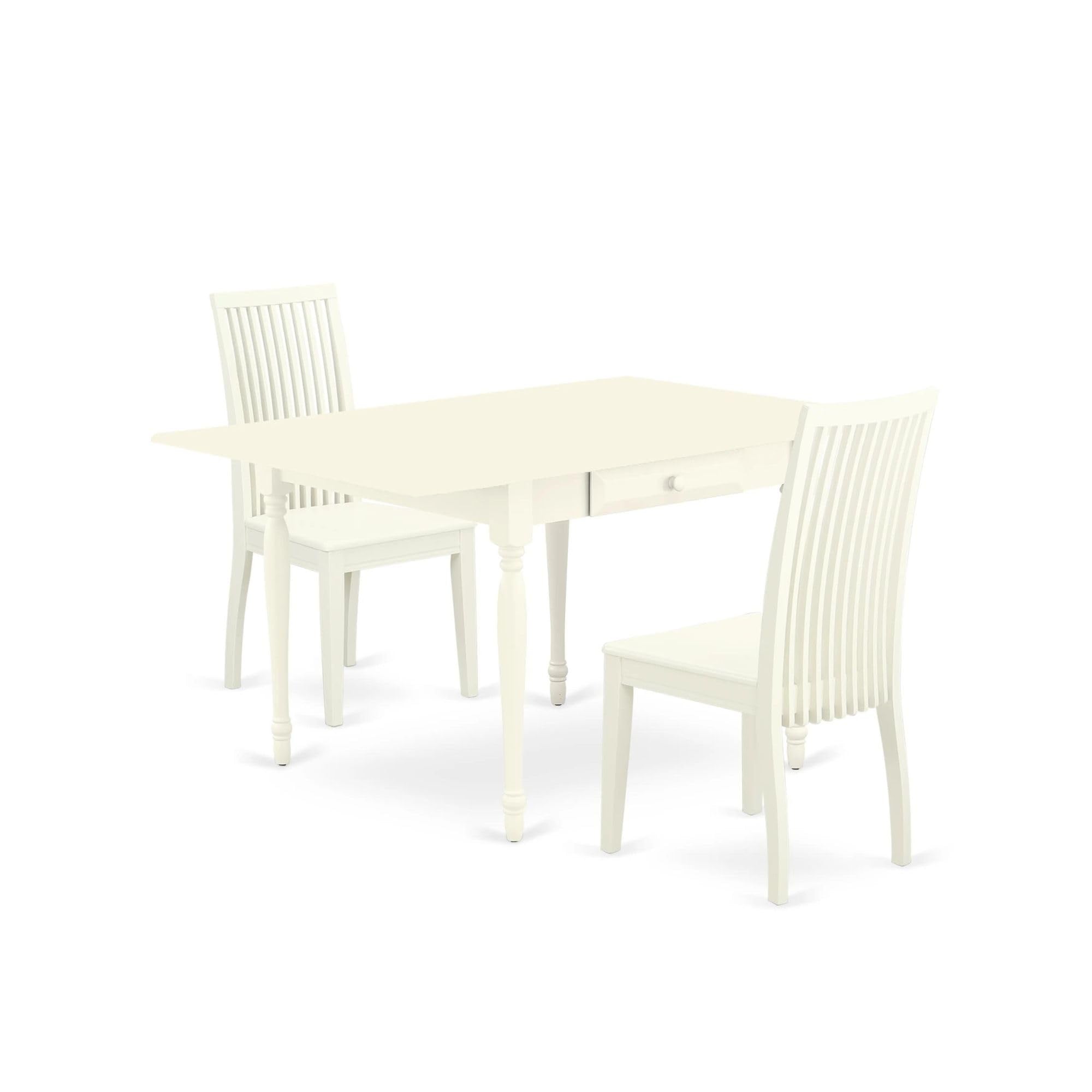 Casafoyer Mzip3-Lwh-W 3 Piece Kitchen Table Set For Small Spaces Contains A Rectangle Dining Room Table With Dropleaf And 2 Dining Chairs, 36X54 Inch, Linen White