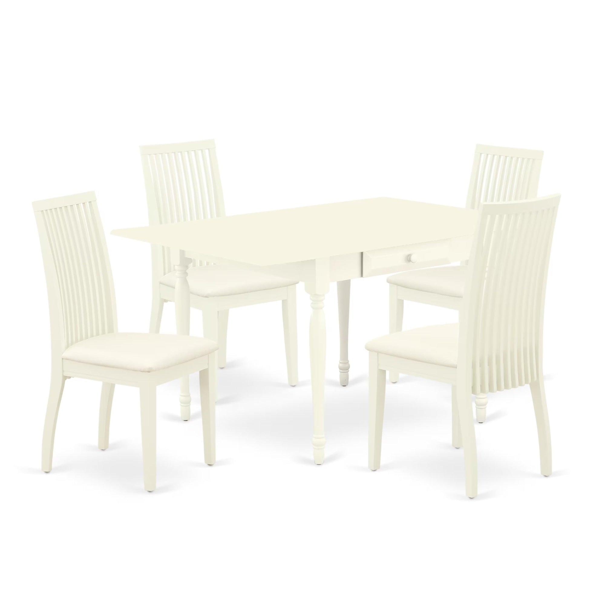 Casafoyer Mzip5-Lwh-C 5 Piece Dining Room Table Set Includes A Rectangle Kitchen Table With Dropleaf And 4 Linen Fabric Upholstered Dining Chairs, 36X54 Inch, Linen White