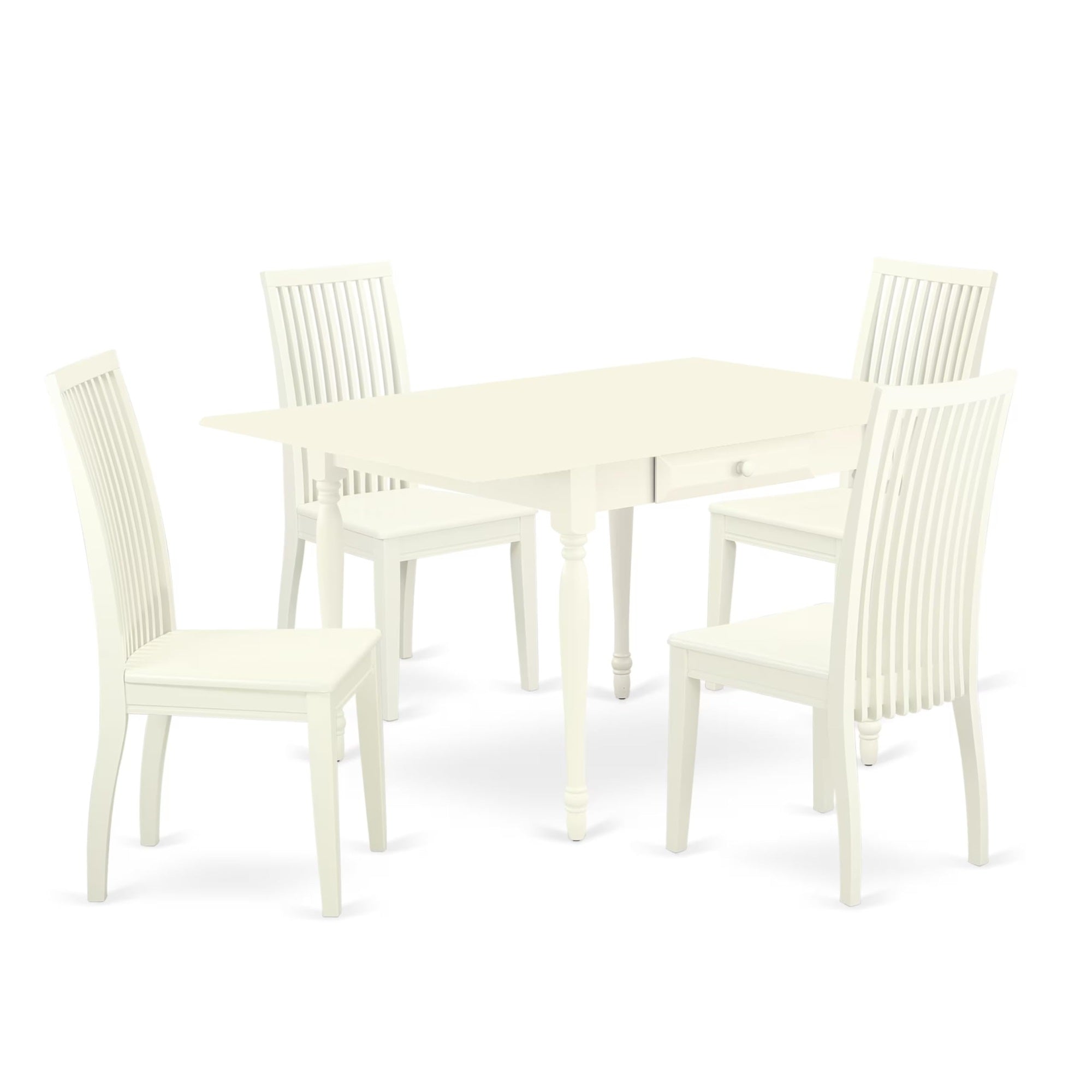 Casafoyer Mzip5-Lwh-W 5 Piece Dinette Set For 4 Includes A Rectangle Dining Room Table With Dropleaf And 4 Kitchen Dining Chairs, 36X54 Inch, Linen White